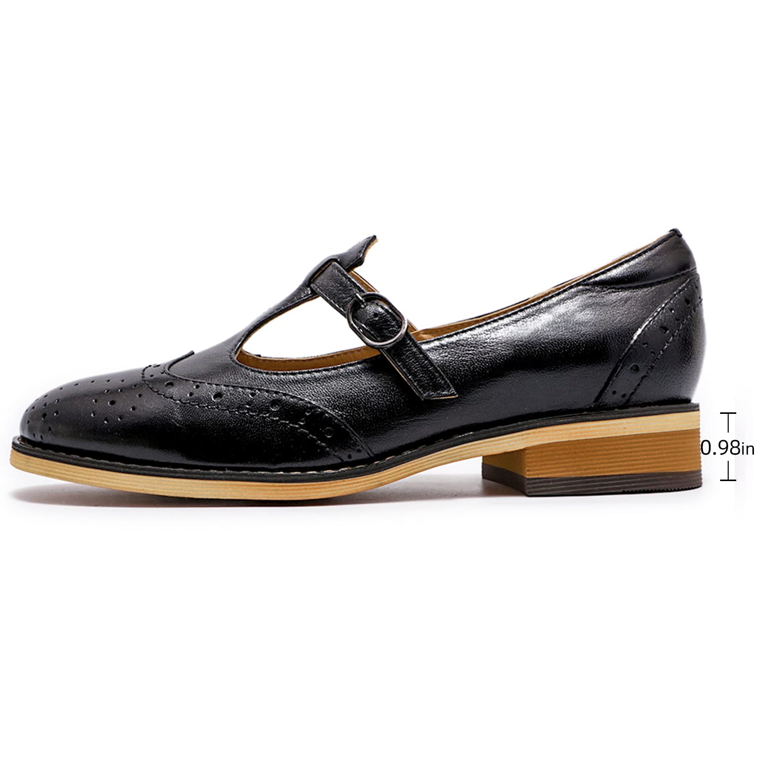 **Mona Flying Women's Wingtip Oxford Mary Jane Loafers – Genuine Leather T-Strap Casual Flats for Ladies | Comfortable & Stylish for Work, Office & Everyday Wear**
