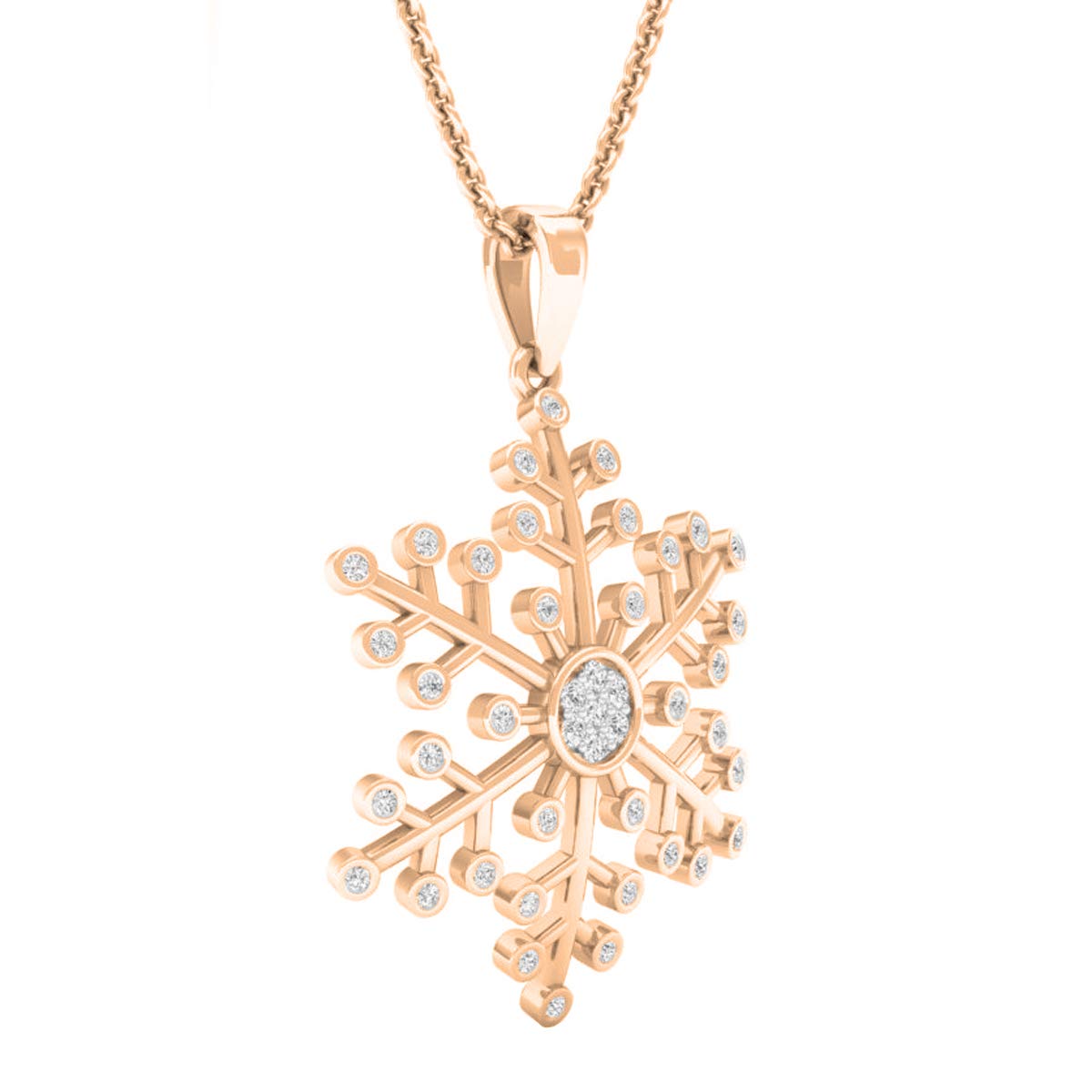 0.25 Carat Round White Diamond Snowflake Pendant Necklace for Women - 14K Gold Chain Included - Elegant Jewelry Gift for Christmas, Anniversary & Special Occasions