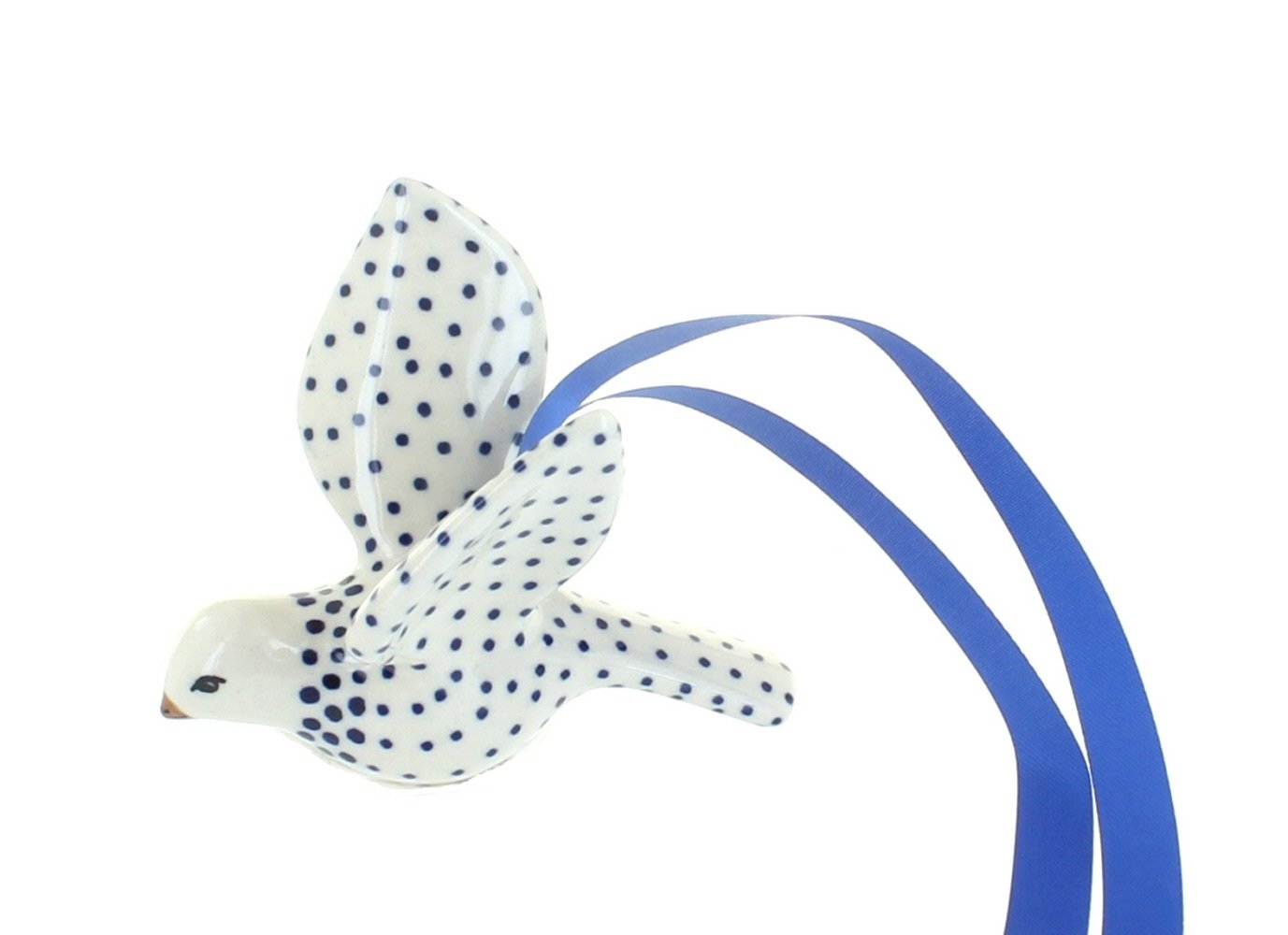 Handmade Blue Rose Polish Pottery Small Dots Dove Ornament - Elegant Home Decor for Living Room, Wedding Gift & Christmas Decoration