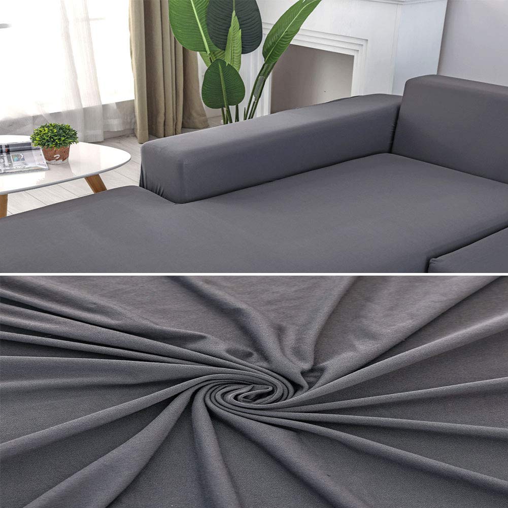 Stretch Sofa Cover - Washable Non-Slip Slipcover with Elastic Bottom, Solid Grey Furniture Protector for Sectional Couch & Loveseat | Perfect for Living Room, Home Theater & Pet-Friendly Spaces