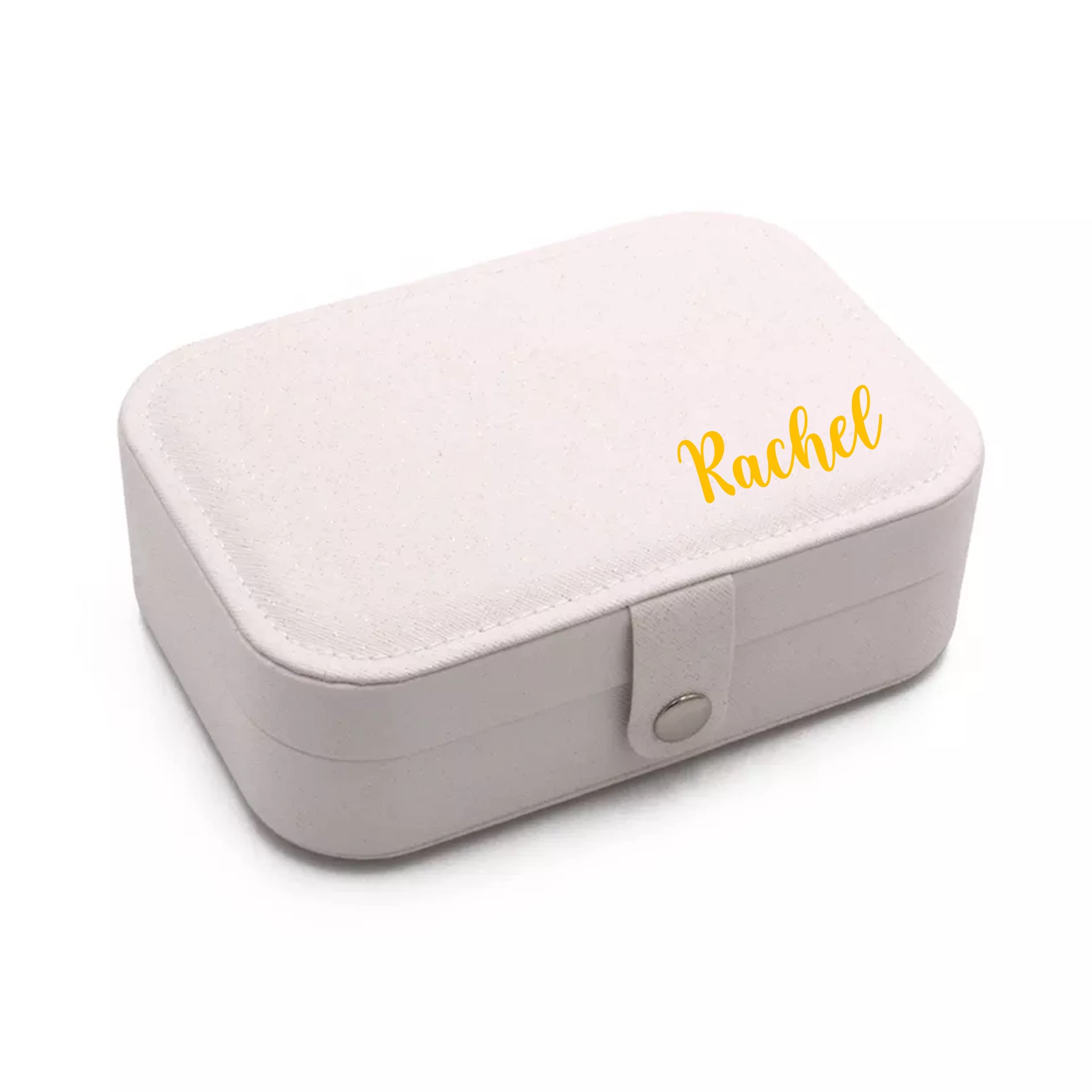 Personalized Jewelry Box for Women & Girls - PU Leather Travel Jewelry Organizer with Name Engraving | Elegant Storage Case for Earrings, Rings & Necklaces | Perfect Bridesmaid Gift, Birthday Present & Travel Accessory (White)