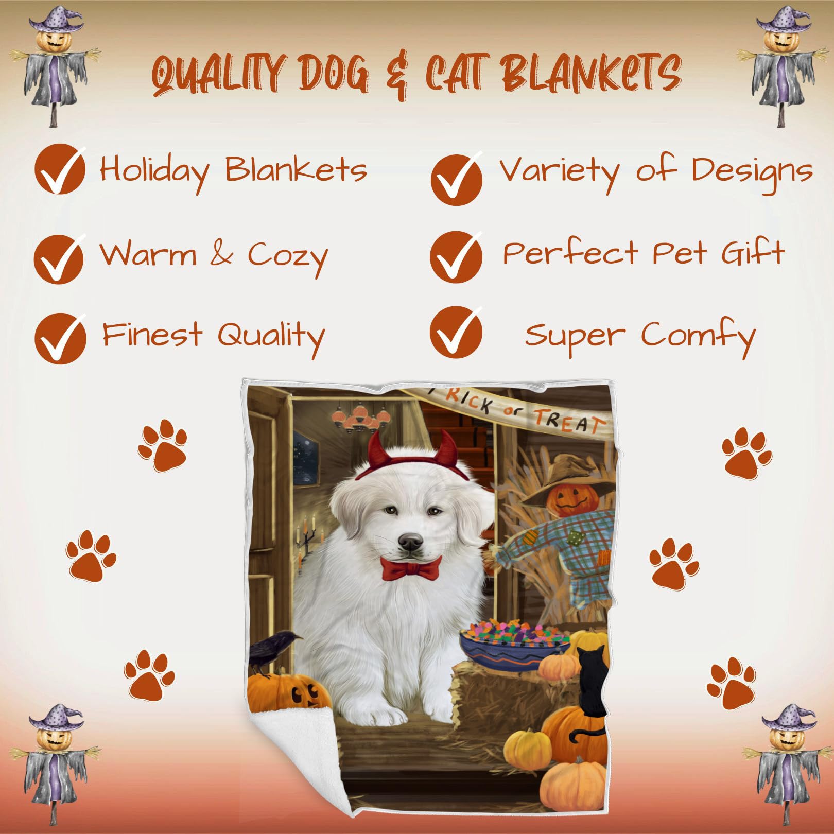 Halloween Trick or Treat Great Pyrenees Dog Blanket - Lightweight Soft Cozy Woven Throw for Pets (50x60) - Perfect for Couch, Sofa & Bed - Durable Animal Theme Fuzzy Blanket BLNKT78541 - Great for Halloween Decor, Pet Snuggling & Home Decor