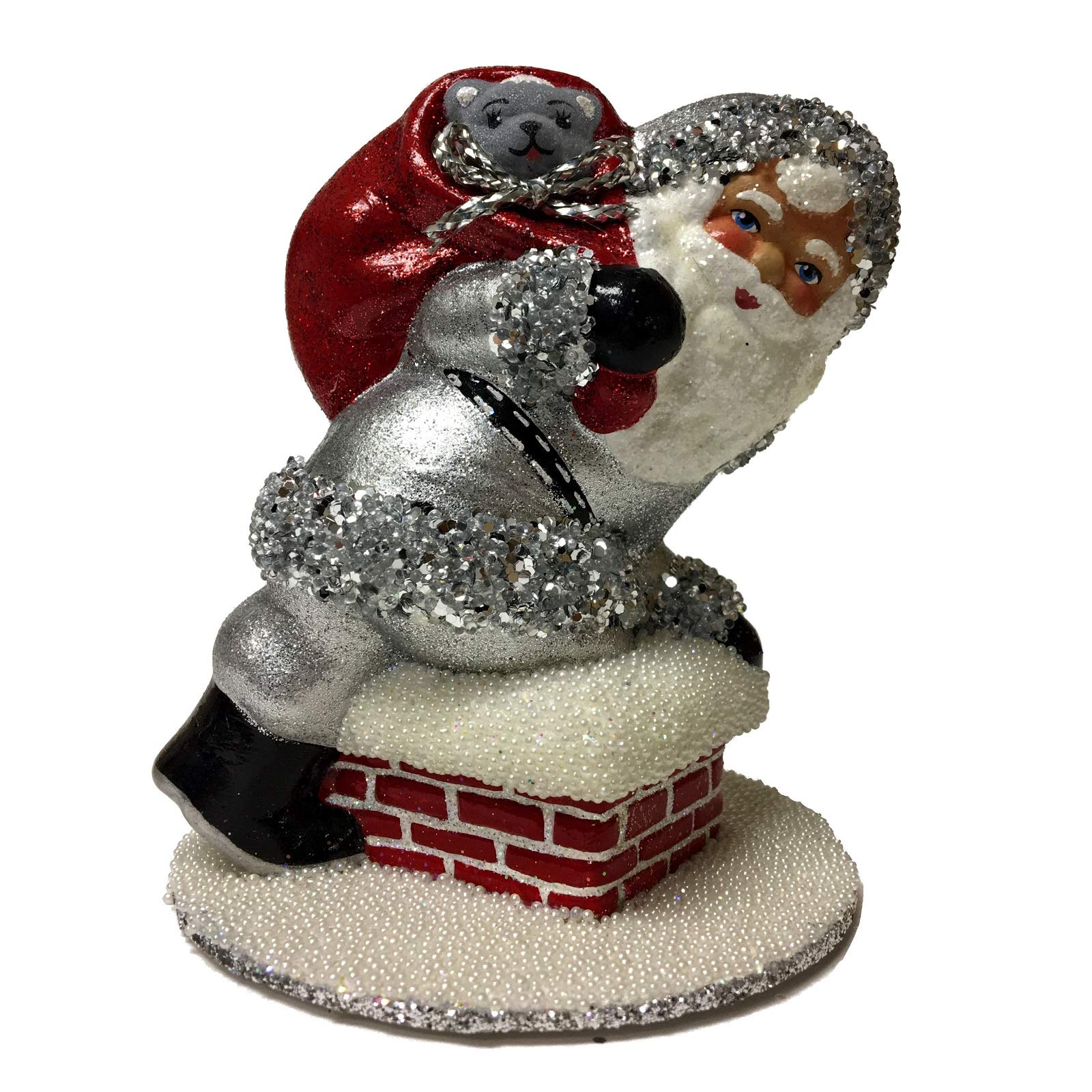 Vintage Ino Schaller Silver Santa Chimney with Gifts - German Paper Mache Candy Container - Perfect for Christmas Decor & Holiday Treat Storage