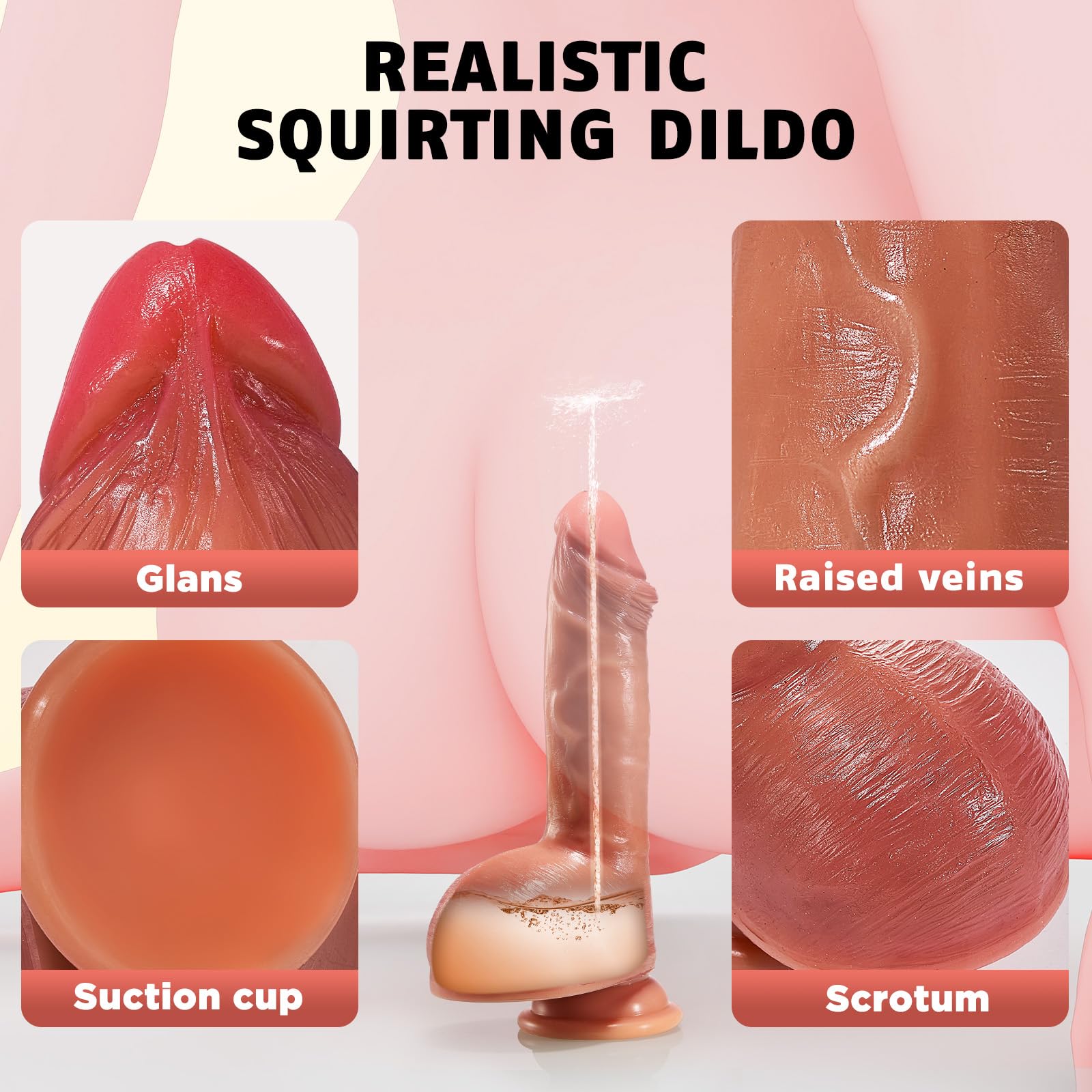 Realistic Squirting Dildo for Women & Men - 8.3 Inch Soft Silicone Ejaculating Dildo with Strong Suction Cup for G-Spot, Anal & Prostate Stimulation - Adult Sex Toy for Couples & Solo Play - Perfect for Roleplay, BDSM & Sensual Exploration
