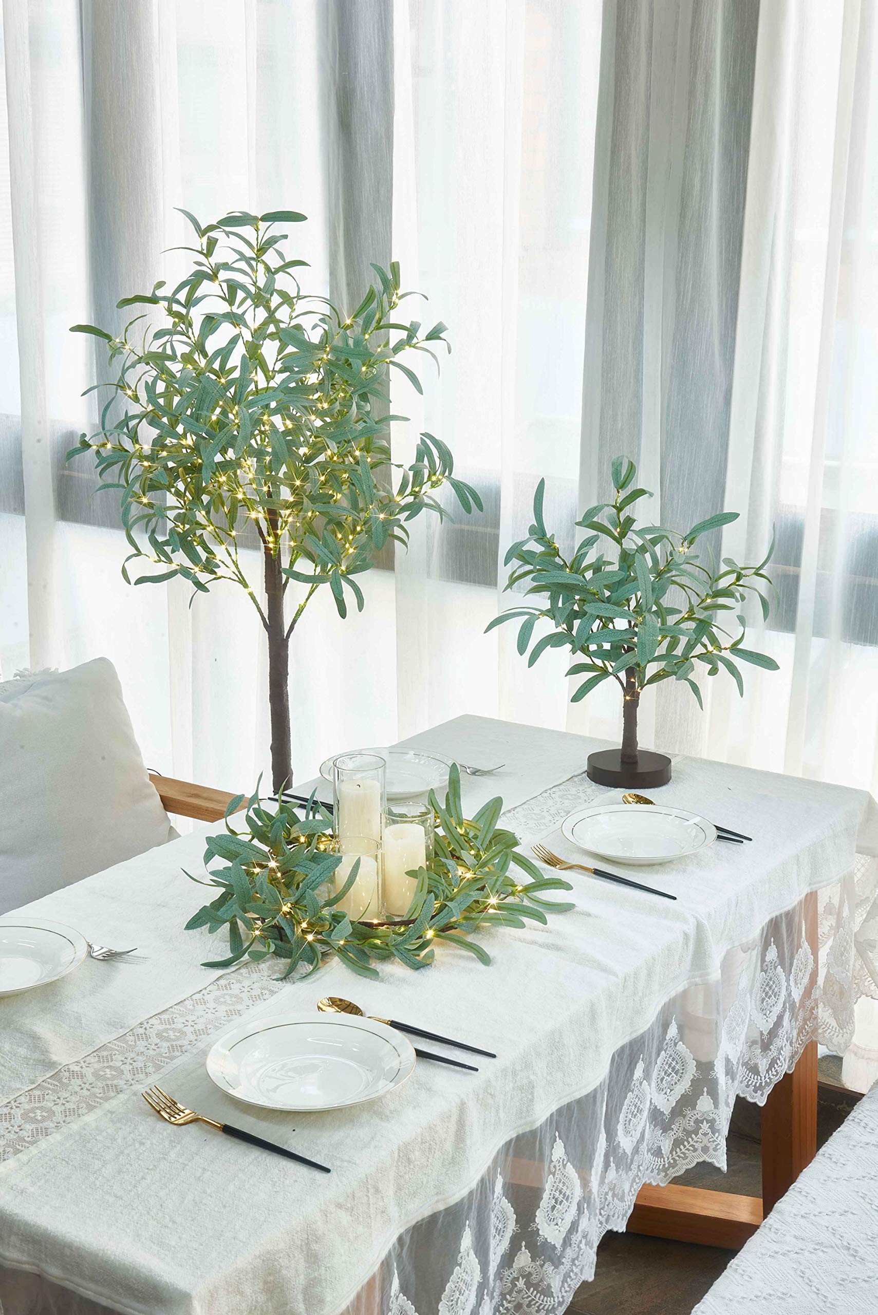 LITBLOOM 18IN LED Lighted Olive Tree with 50 Fairy Lights - Battery Operated & USB Powered Decorative Bonsai with Timer for Wedding, Christmas, Spring Home Decor - Perfect for Living Room, Bedroom, Office & Party Decorations