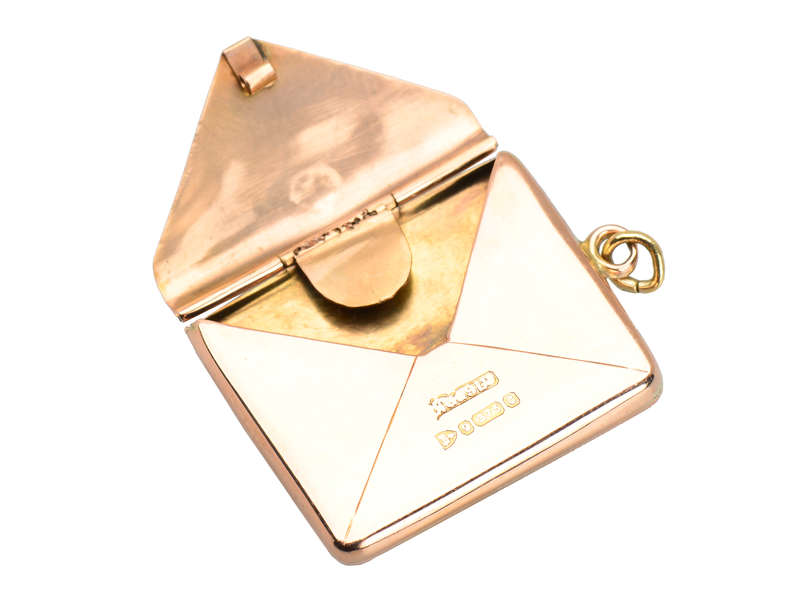 1903 Gold Envelope Locket - Vintage Approval Stamp Pendant - Perfect for Wedding Invitations, Scrapbooking & Historical Jewelry Collections
