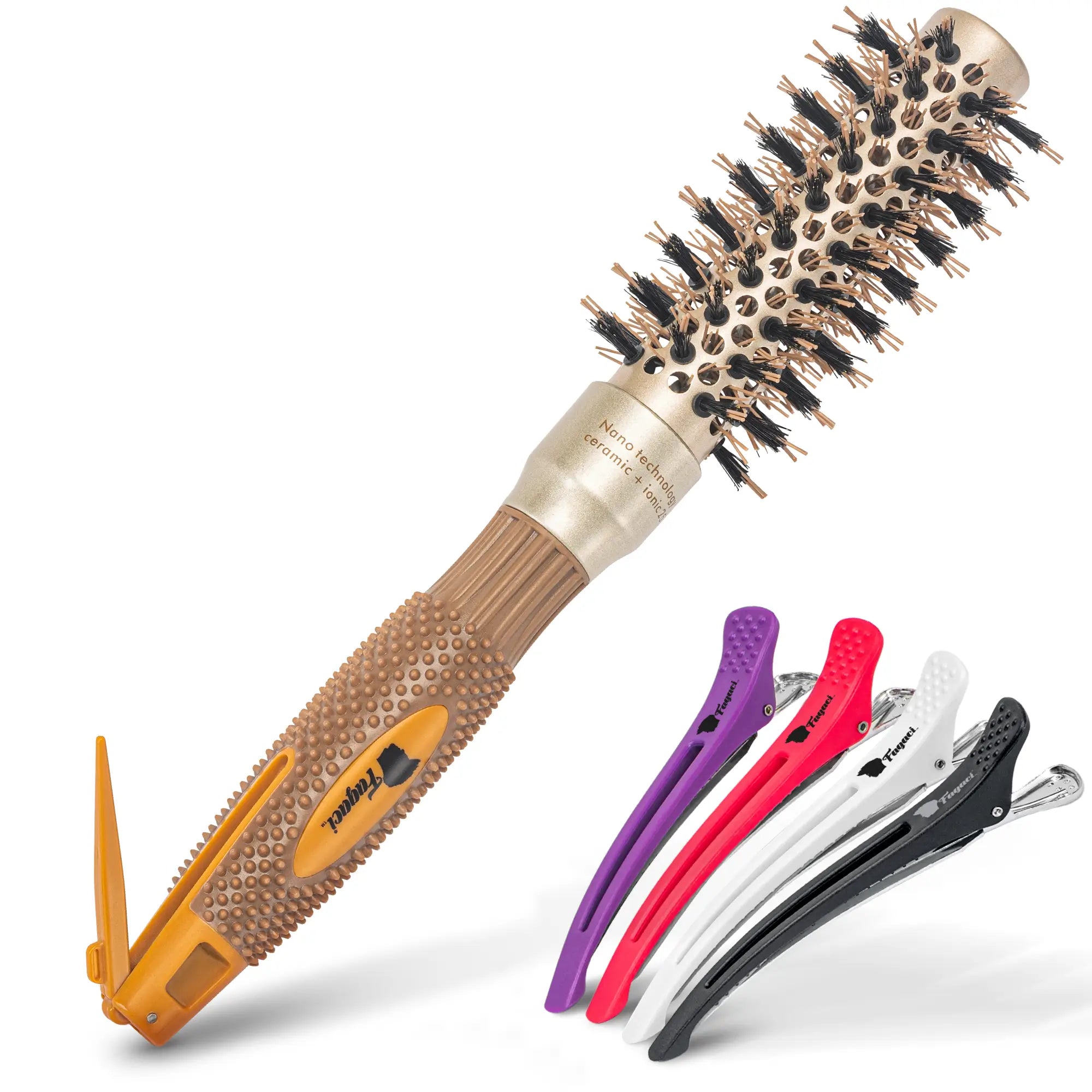 Professional 53mm Round Boar Bristle Hair Brush with Ceramic Barrel - Perfect for Blow Drying, Styling & Smoothing Frizz at Home or Salon