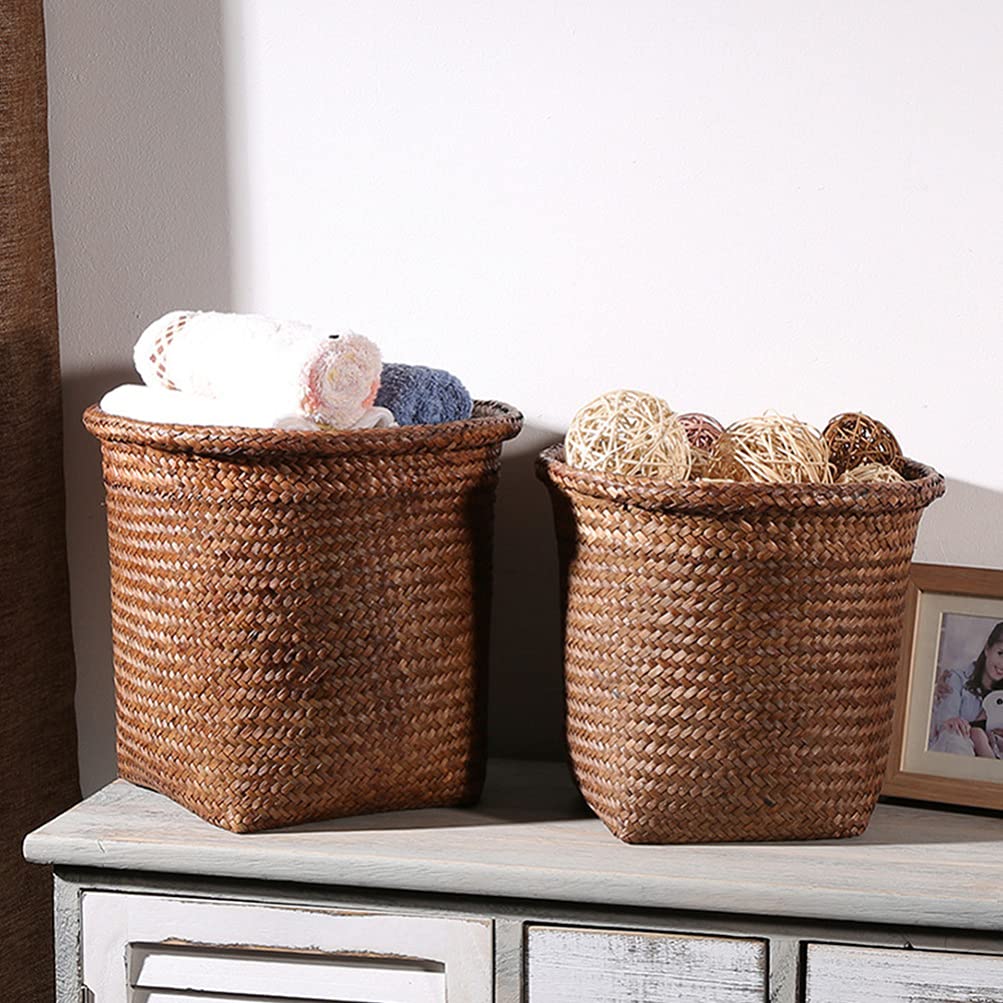 Eco-Friendly Straw Woven Waste Basket - 12