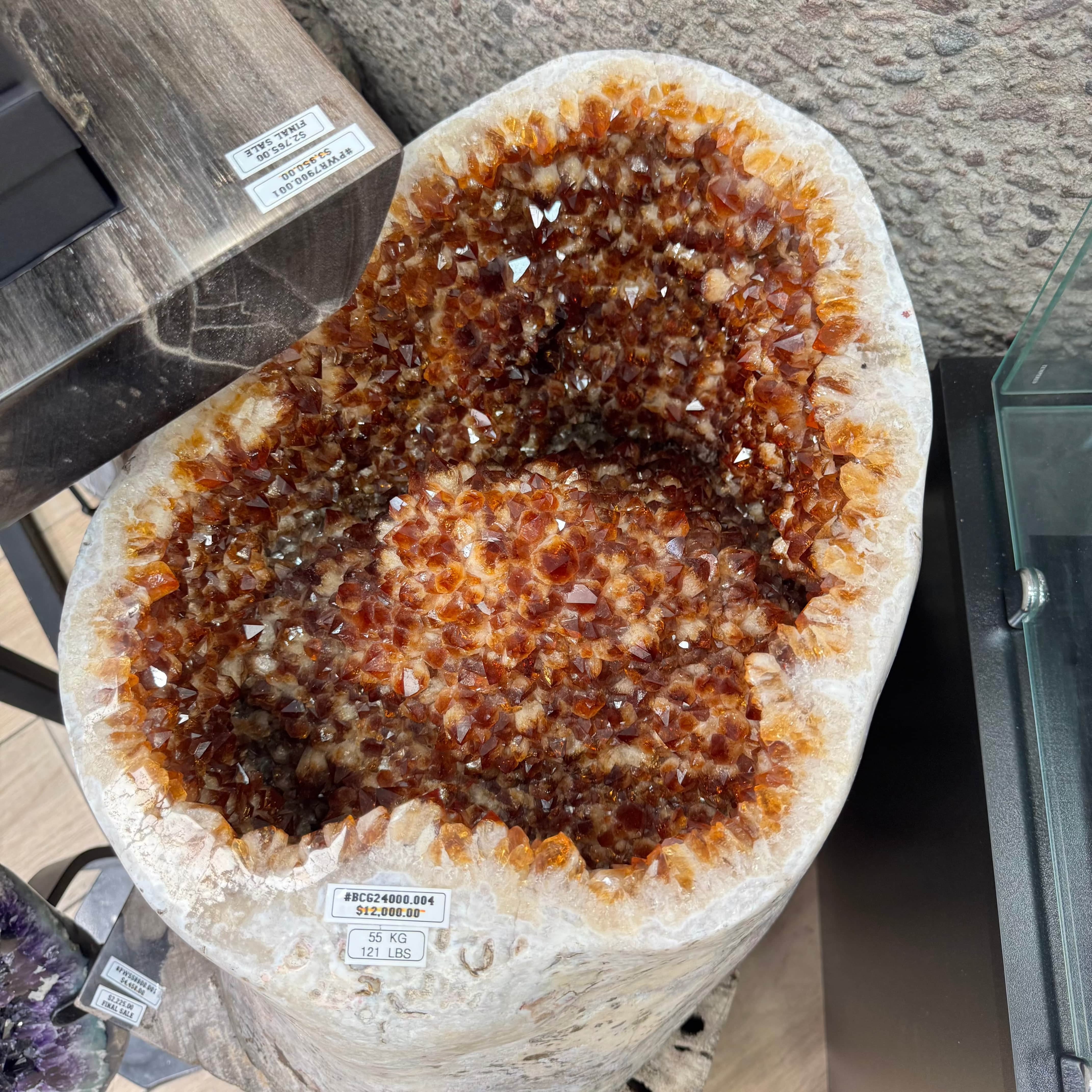 Natural Citrine Geode from Brazil - 26 lbs Large Healing Crystal for Home Decor, Meditation & Positive Energy