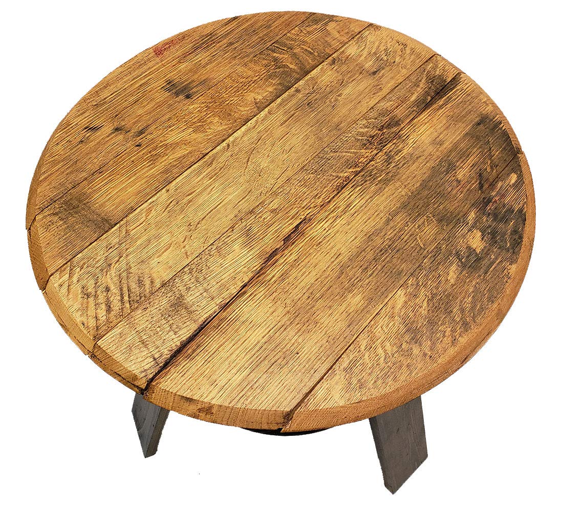 Rustic Wood Whiskey Barrel Side Table with Shelf - Bourbon Collection Round End Table for Living Room, Bar, or Man Cave - Accent Furniture for Home Decor
