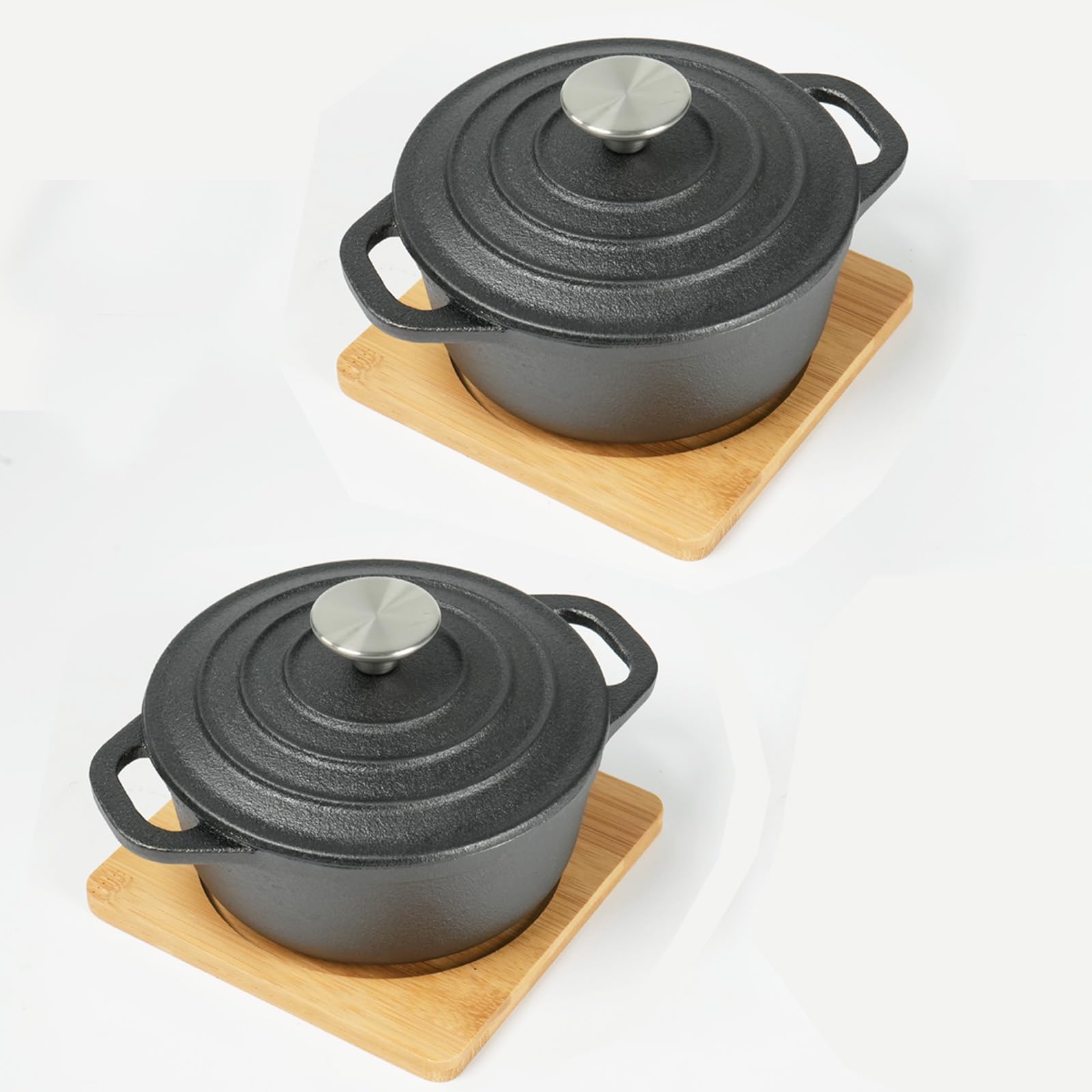 HAWOK Pre-Seasoned Cast Iron Mini Bread Bowl Dutch Oven – 5.51 Inch Diameter, 23oz, Set of 2 (Black) – Perfect for Baking Bread, Soups & Camping Meals