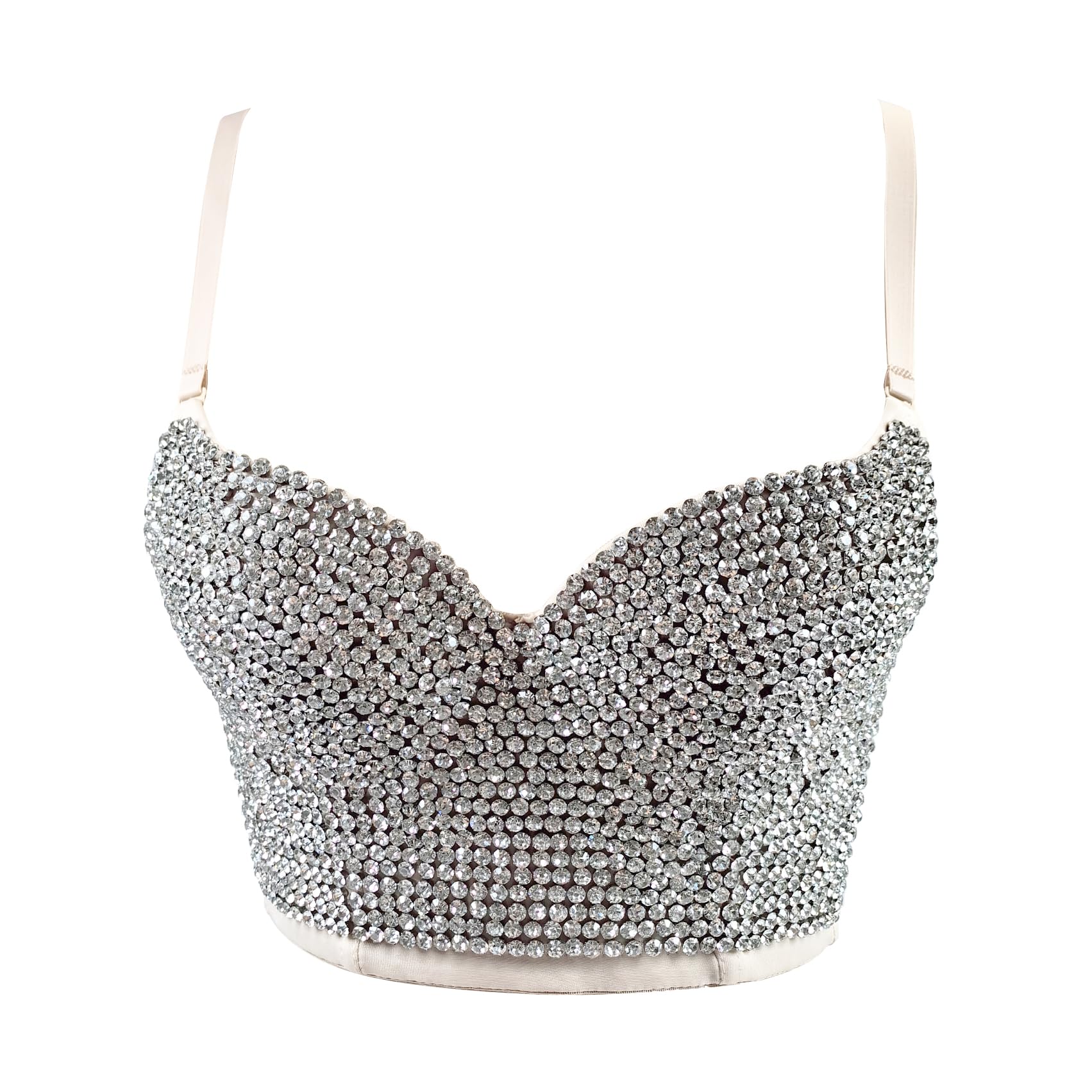 Sexy Women's Rhinestone Mesh Bustier Crop Top - Push Up Corset Bra for Club, Party & Night Out - Perfect for Date Night, Bachelorette & Special Occasions