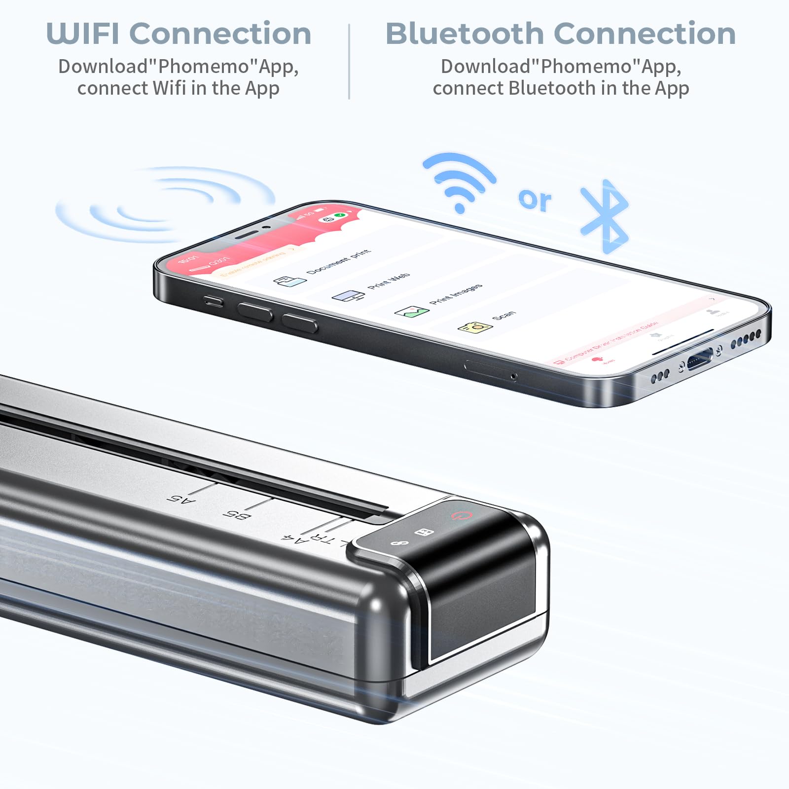 Portable Wireless Thermal Printer for Travel - Q302 WiFi Inkless Printer with Reverse Charging, Bluetooth Phone Printer Supports US Letter/A4/B5/A5 Paper, 300DPI - Perfect for Home, Office & On-the-Go Printing Needs