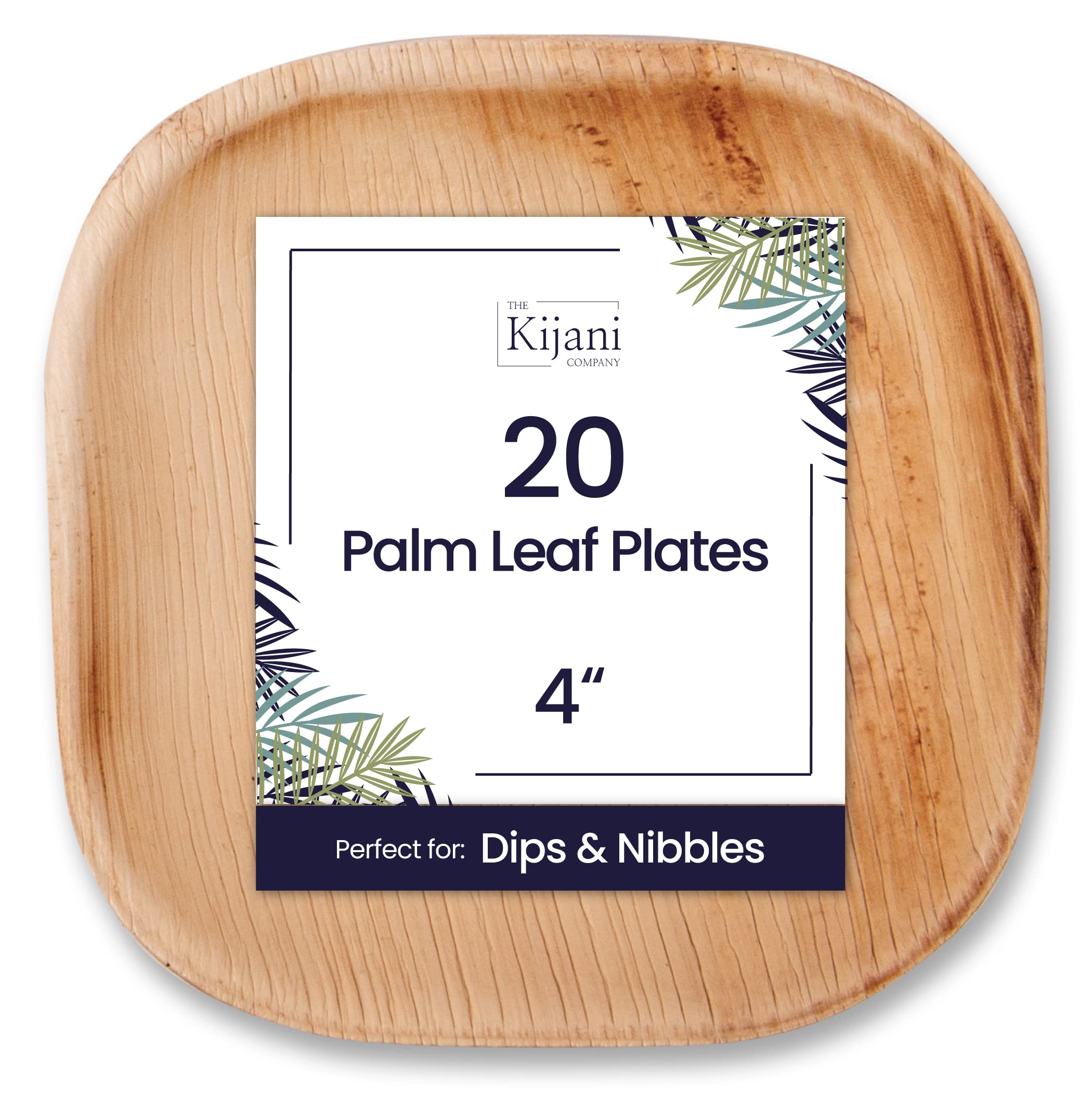 Eco-Friendly 4 Inch Square Palm Leaf Plates - 20 Pack | Biodegradable & Compostable Disposable Bamboo Plates | Premium Sturdy Wood-Style Snack Plates for Parties, Picnics & Sustainable Dining