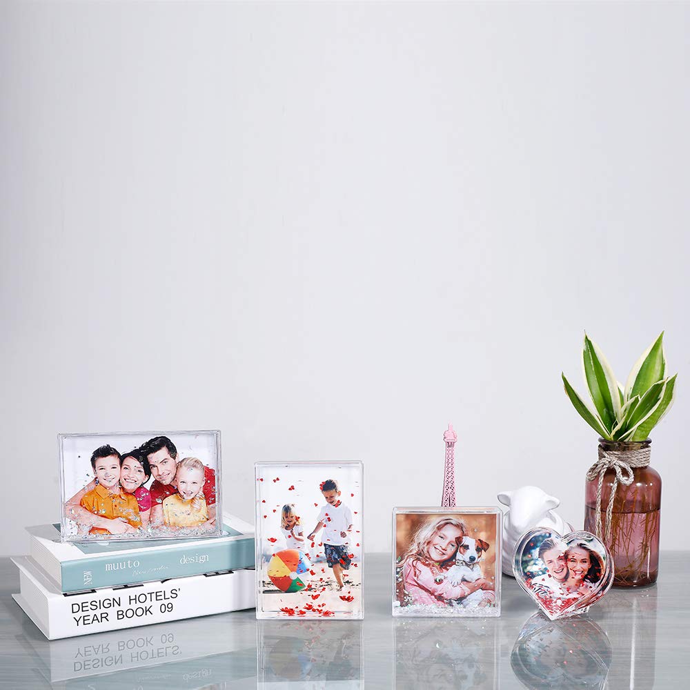 Glitter Heart Photo Frame 4x6 - Acrylic Snow Globe Gift for Dad, Friends & Family - Perfect for Birthdays & Anniversaries