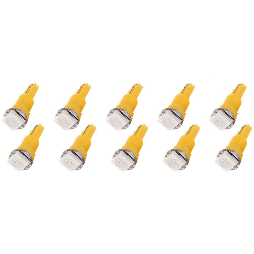 10 PCS T5 Yellow 58 70 73 74 Instrument Dashboard Gauge 1SMD 5050 LED Wedge Bulbs - Perfect for Car Dashboard, Motorcycle Gauges & Marine Instrument Lighting