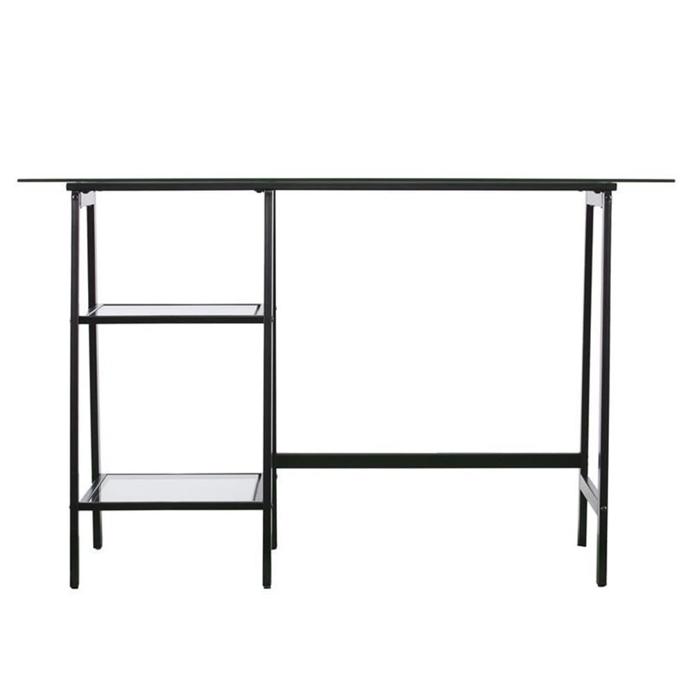 Southern Enterprises SEI Avery Black Metal Writing Desk with Glass Top - Modern Home Office Desk for Small Spaces, Study & Work