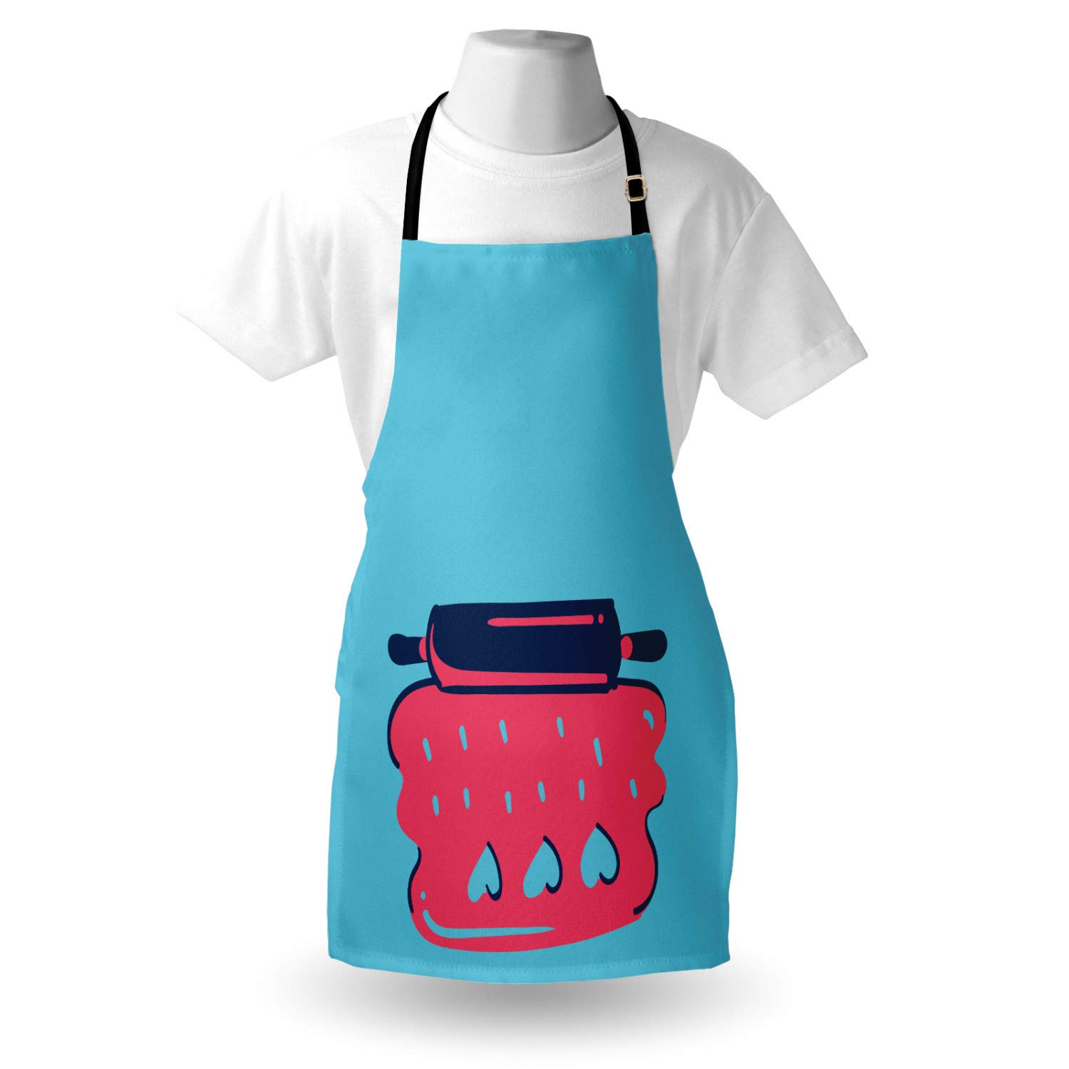 Ambesonne Personalized Chef Apron for Baking & Cooking - Cartoon Love & Rolling Pin Dough Design, Adjustable Neck Bib for Adults - Dark Coral | Perfect for Home Cooks, BBQ Parties & Culinary Gifts