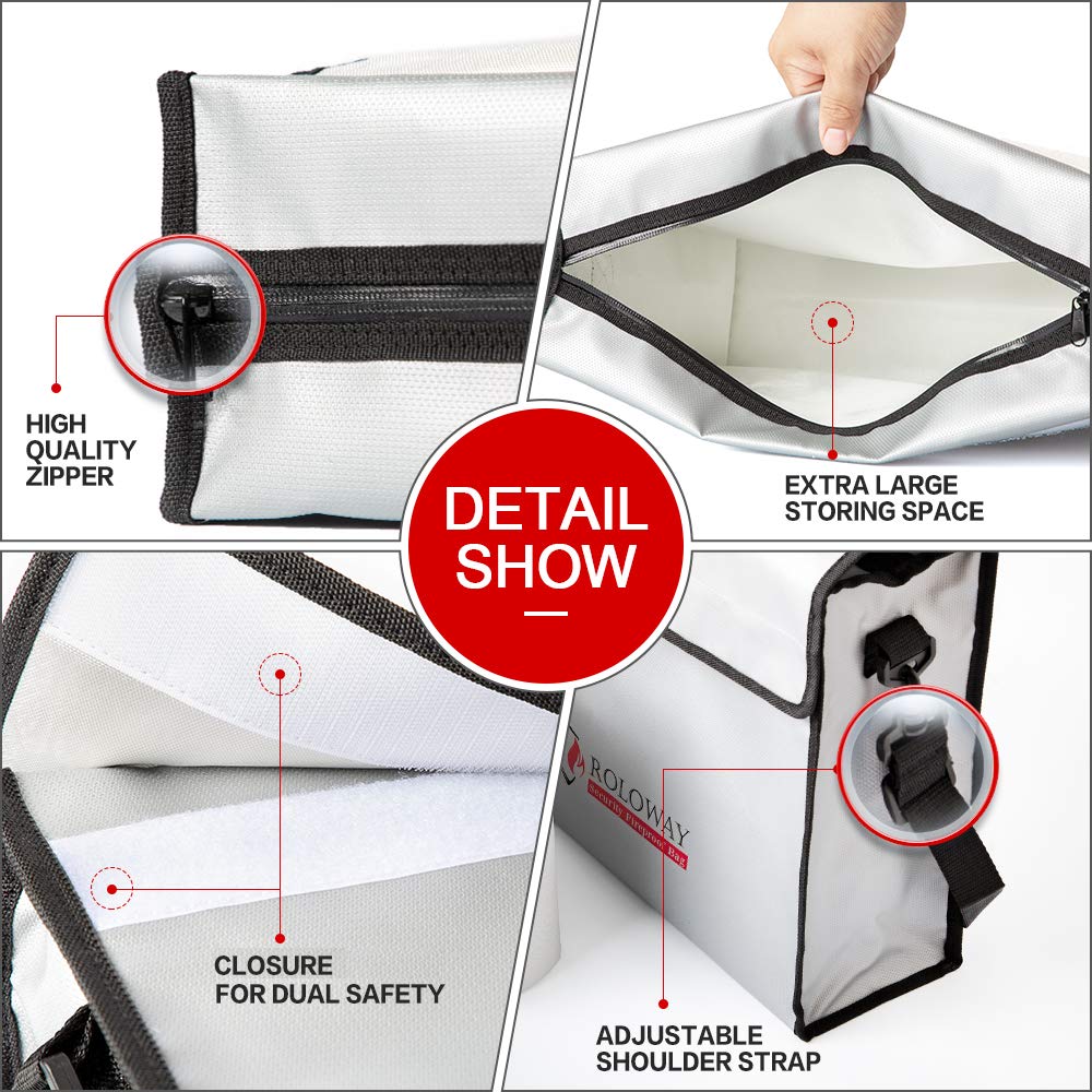 Fireproof Document Bag with 2 Pockets - Large Fireproof Money Bag Set (Black & Silver) | Waterproof & Heat Resistant for Important Documents, Cash, Passports | Home, Office & Travel Safety Storage Solution
