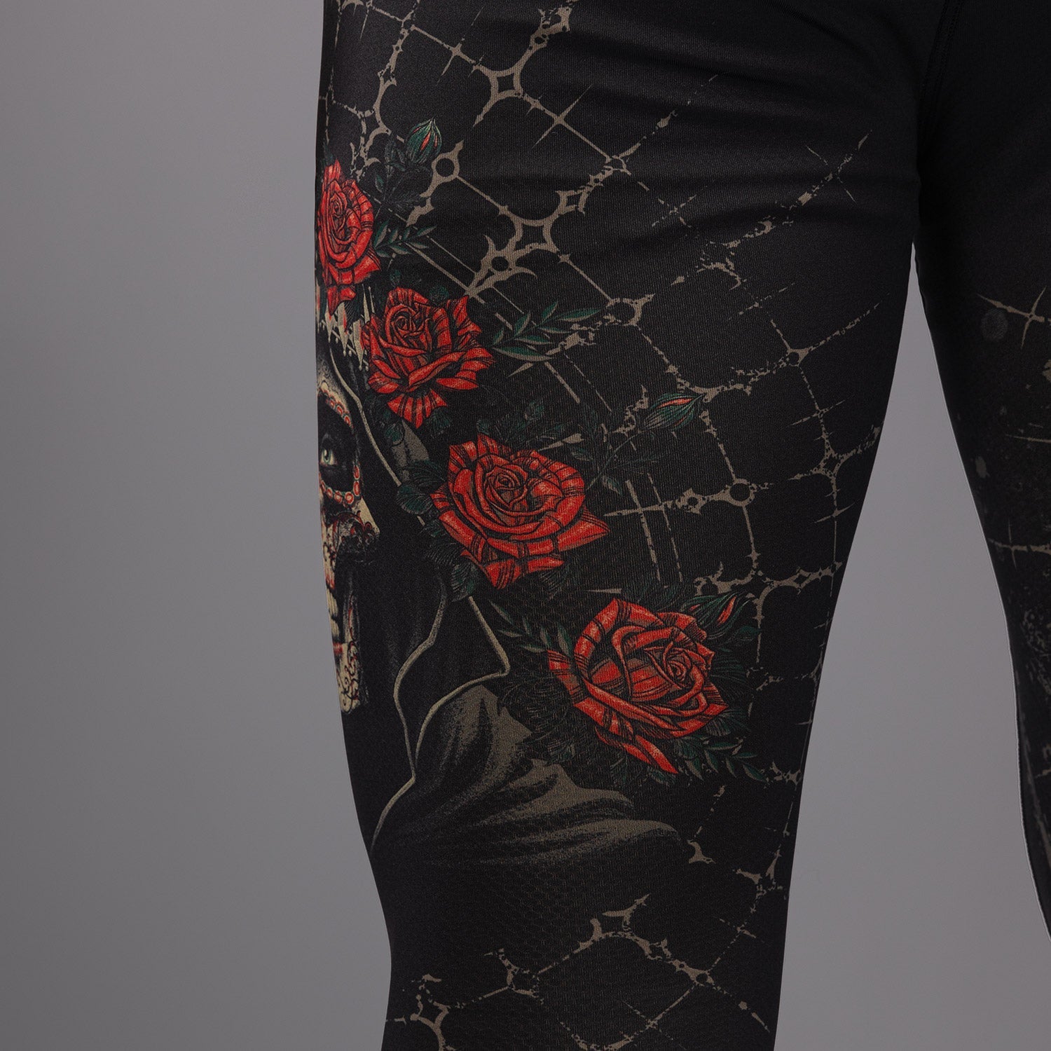 Venum Santa Muerte 5.0 Men's MMA Spats - Deep Black & Gold Compression Pants for Training, BJJ, and Combat Sports