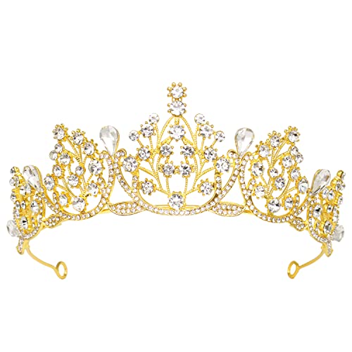 LIHELEI Gold Queen Crown Tiara for Women & Girls - Elegant Wedding Bridal Tiara, Princess Birthday Party Headpiece, Halloween Costume Accessory - Perfect for Bridal Showers, Pageants, Cosplay & Special Occasions