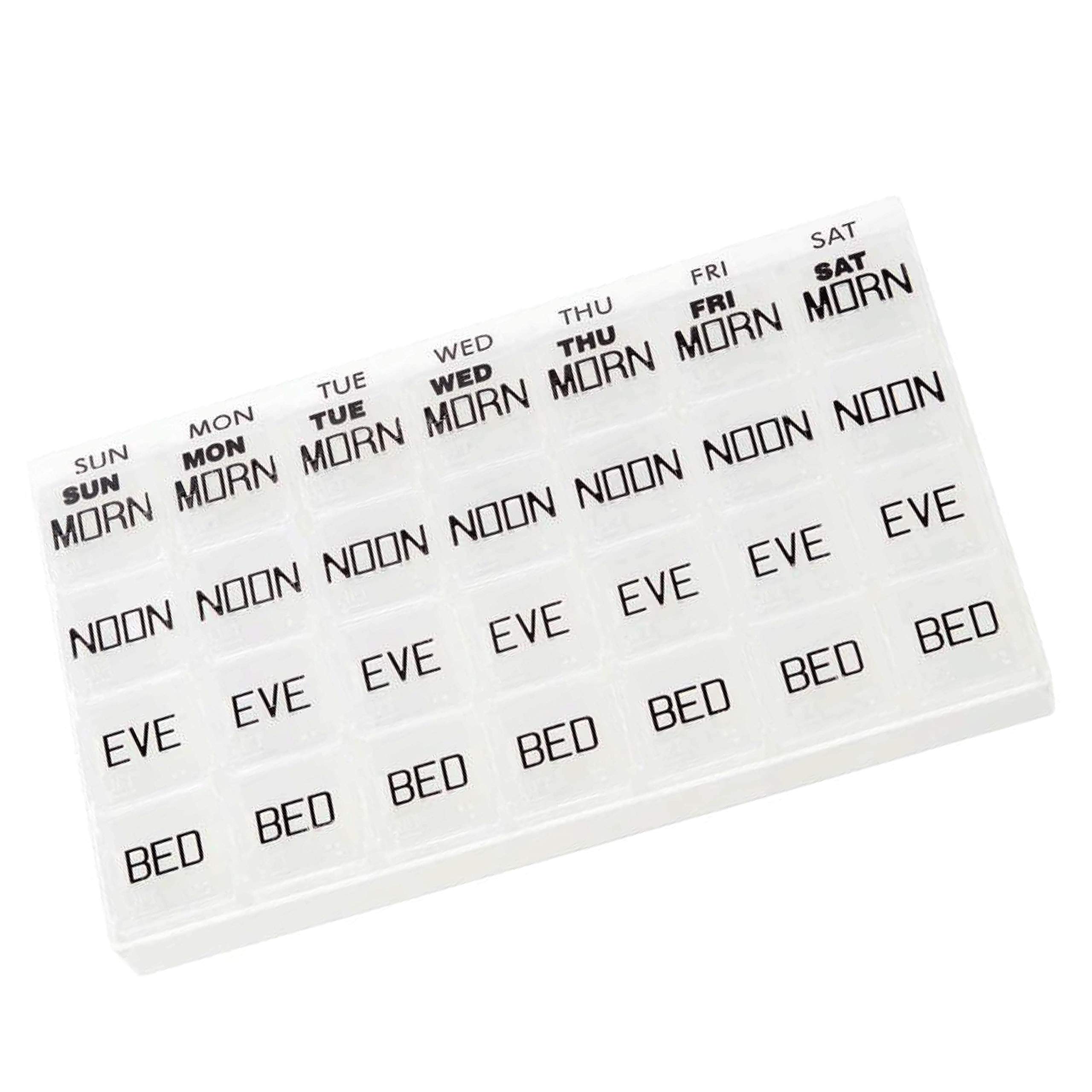 28 Compartment Weekly Pill Organizer - Daily Medicine Box for Vitamins & Supplements - Perfect for Travel, Home & Office Use