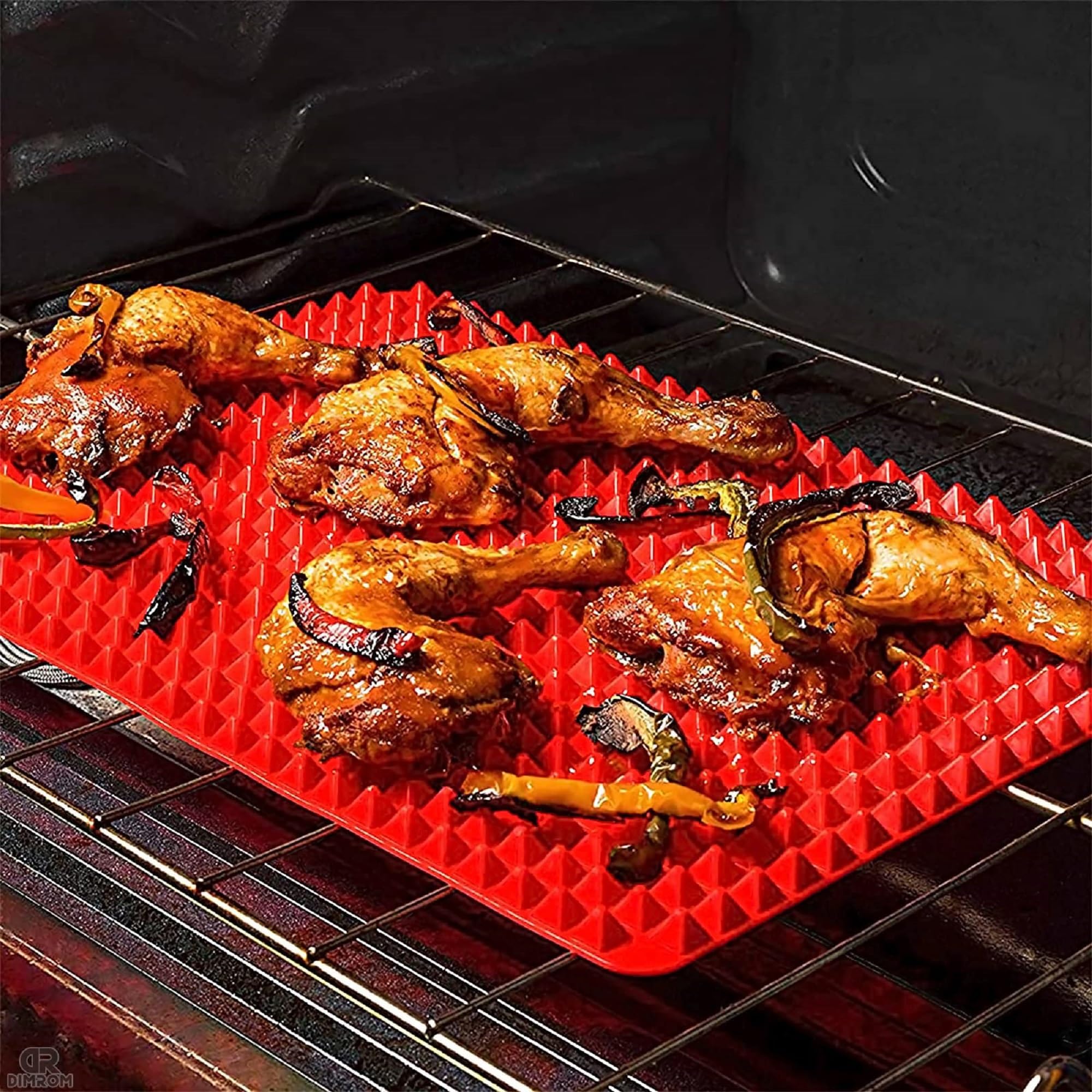 Non-Stick Silicone Baking Mat 16x11.5 Inches - Food Grade Oven & Microwave Safe Cooking Mat with Red Pyramid Design for Roasting, BBQ, Pastry Making - Fat Filtering, Flexible & Easy to Clean - Perfect for Baking Cookies, Roasting Vegetables & Cooking Bacon