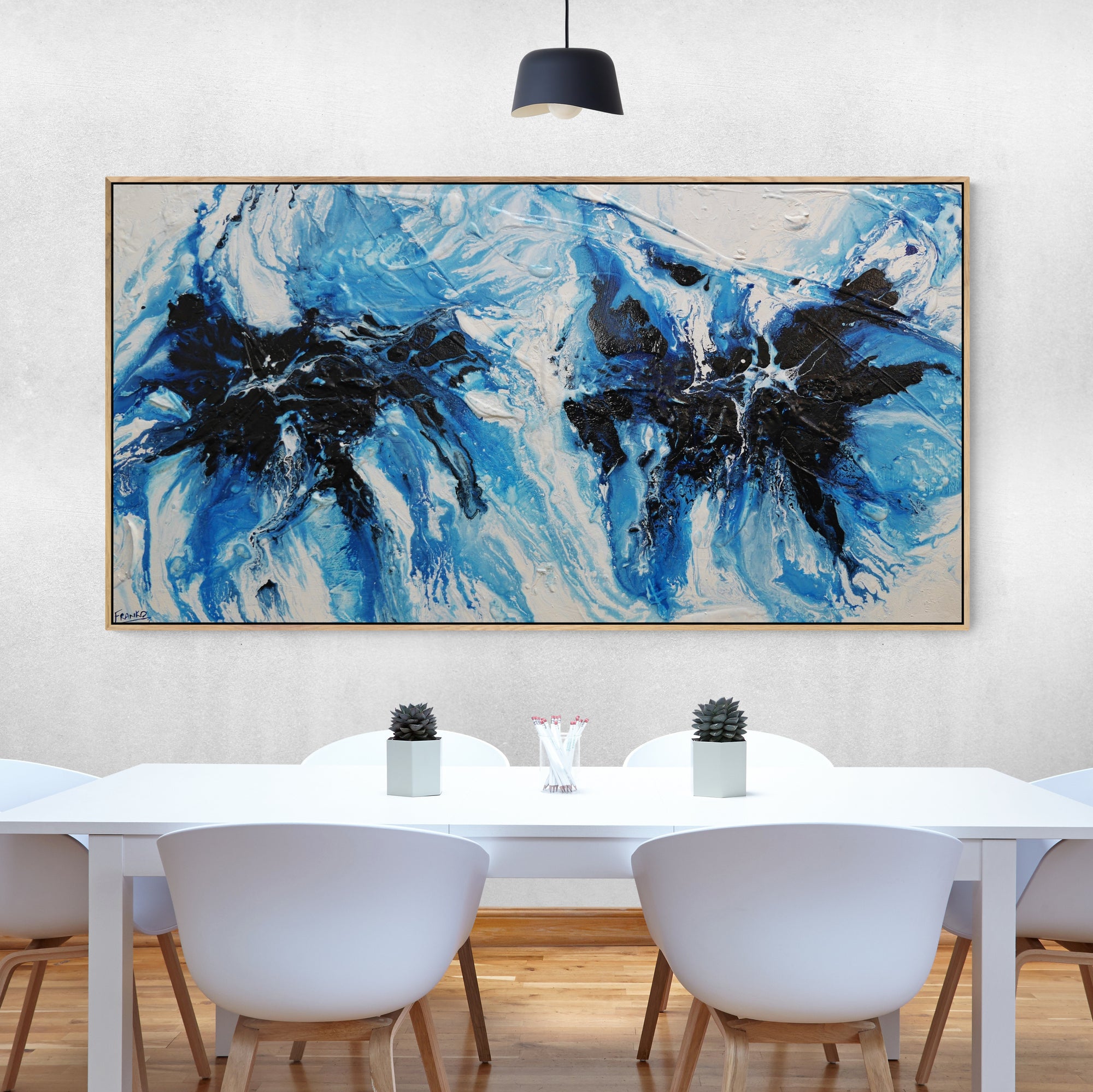 Midnight Ice 190cm x 100cm Blue White Textured Abstract Canvas Wall Art - Modern Home Decor for Living Room, Bedroom & Office