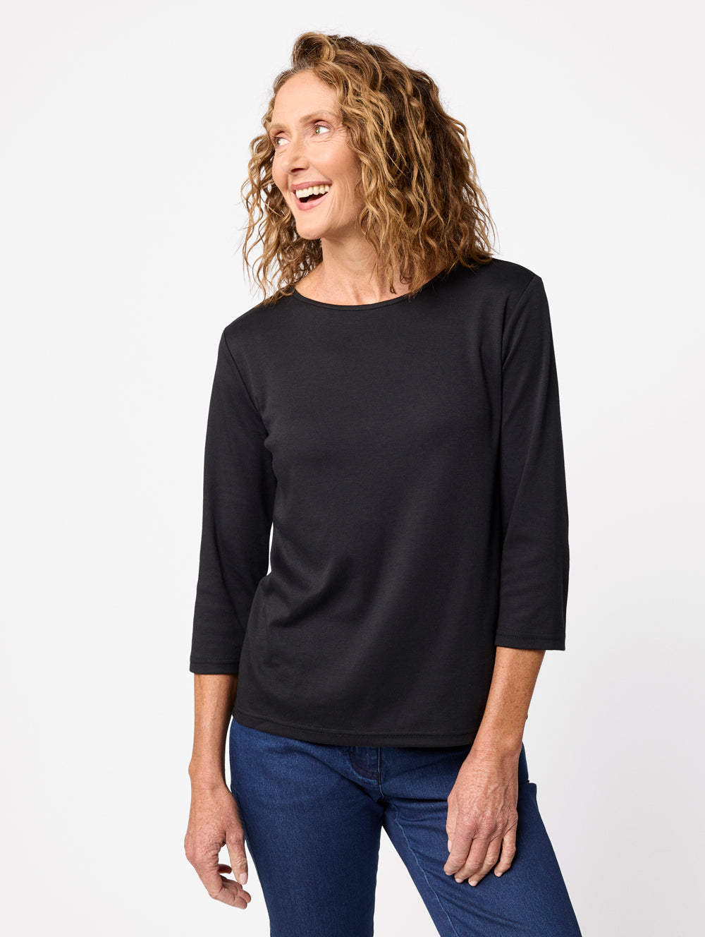Winterlock 3/4 Sleeve Women's Tops - Soft Stretch Casual Blouse for Fall & Winter - Perfect for Office Wear, Date Night & Layering Outfits