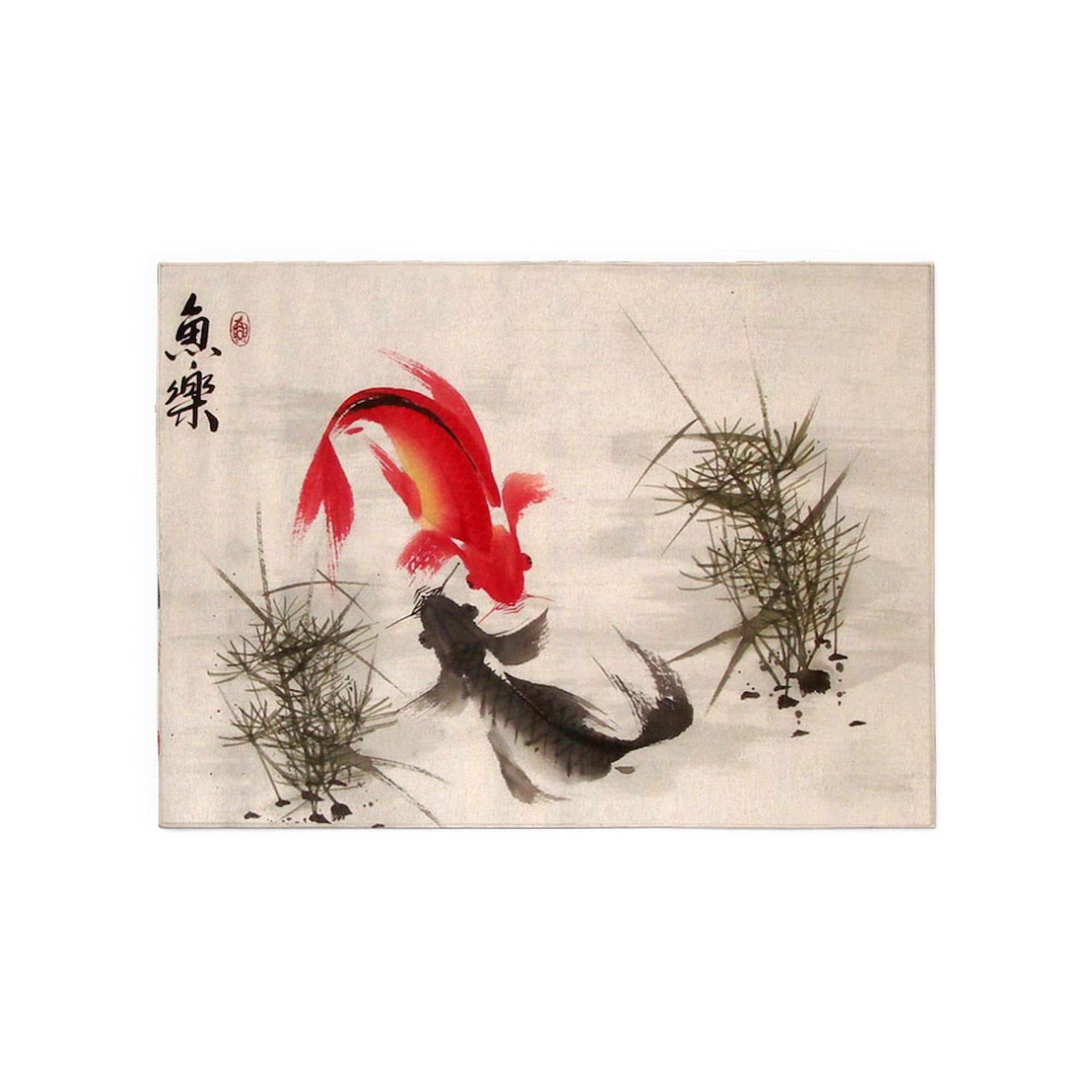 Koi Fish Area Rug 5'x7' - Non-Slip Decorative Throw Rug for Living Room, Bedroom, Office - Soft & Durable Home Decor