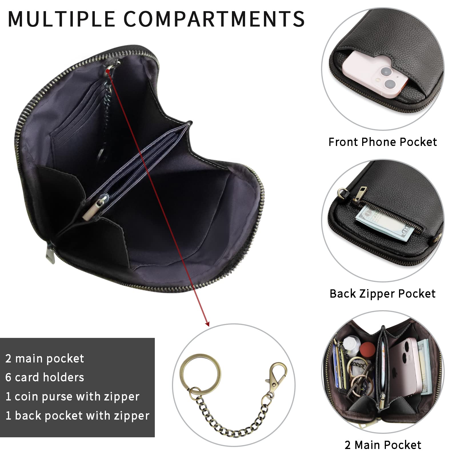 Premium KITATU Women's RFID Blocking Crossbody Phone Purse - Genuine Leather Small Wallet Bag for iPhone, Credit Cards & Essentials - Perfect for Travel, Shopping & Daily Use