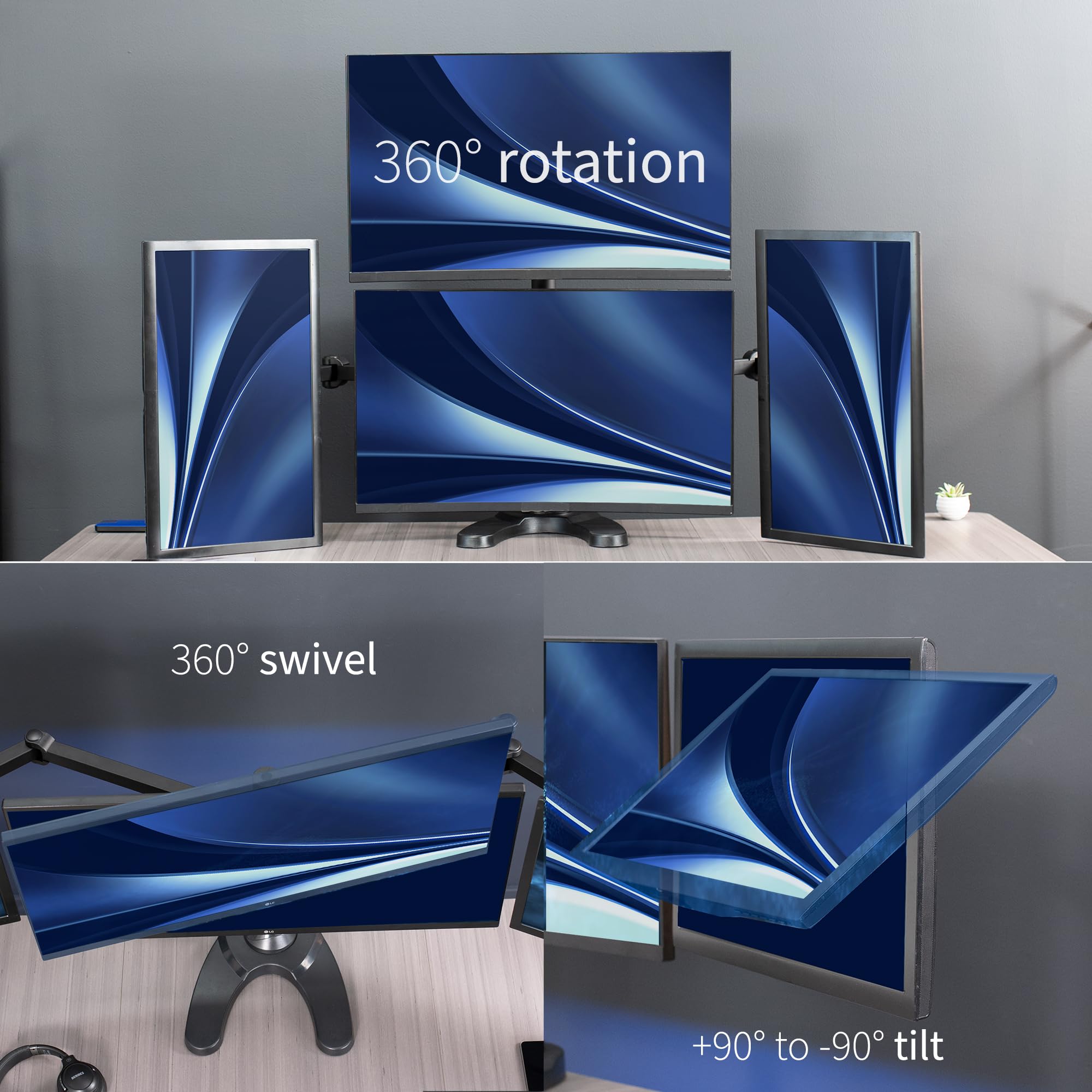 VIVO Steel Quad Monitor Stand for 13 to 32 Inch LED LCD Screens - Heavy Duty Freestanding Mount with 3+1 Fully Adjustable Arms, Holds 4 Computer Monitors STAND-V104F - Perfect for Multi-Screen Gaming, Office Workstations & Trading Setups