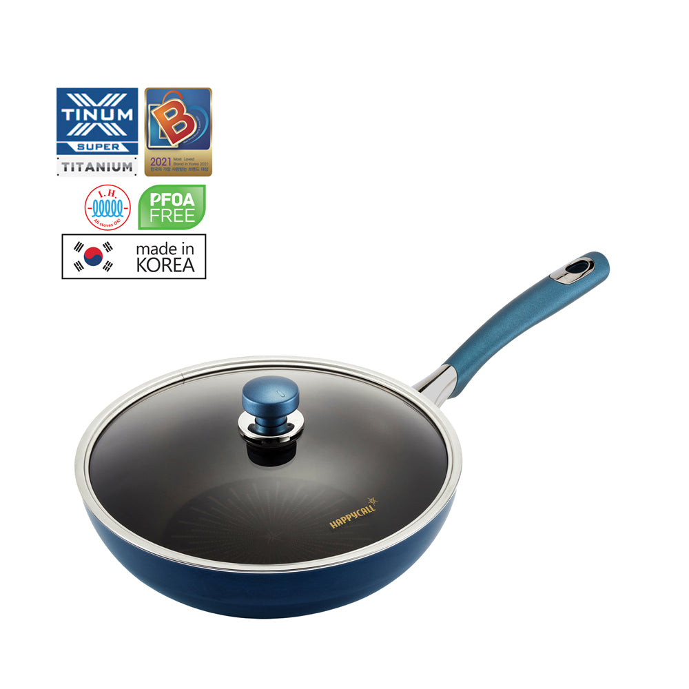 Happycall Classic Titanium IH 28cm Non-Stick Wok Pan with Lid - HEA 3900 0412 - Perfect for Stir-Frying, Deep Frying & Asian Cooking