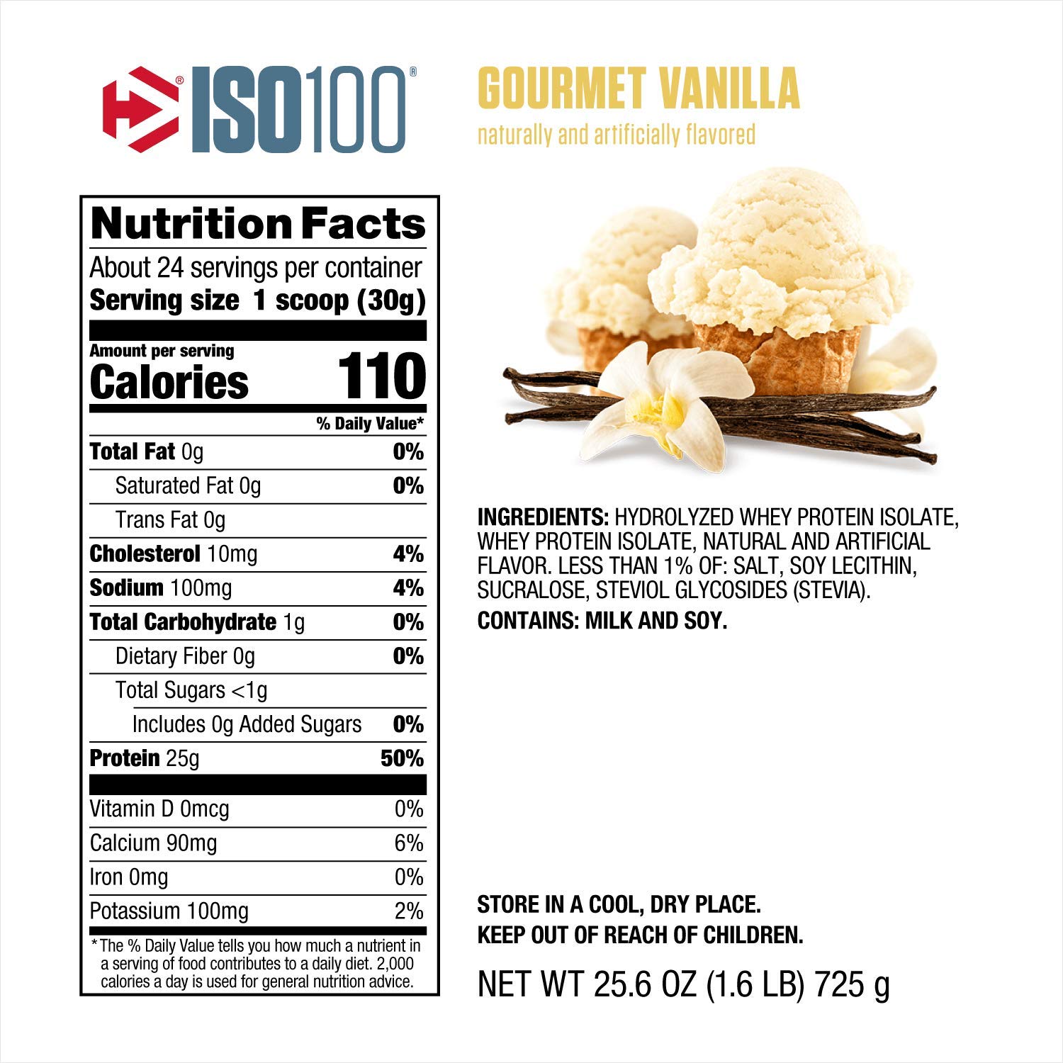 Dymatize ISO100 Hydrolyzed Whey Protein Powder - 25.6oz (Gourmet Vanilla) for Muscle Recovery & Post-Workout Shake | Gym Supplements for Athletes & Bodybuilders