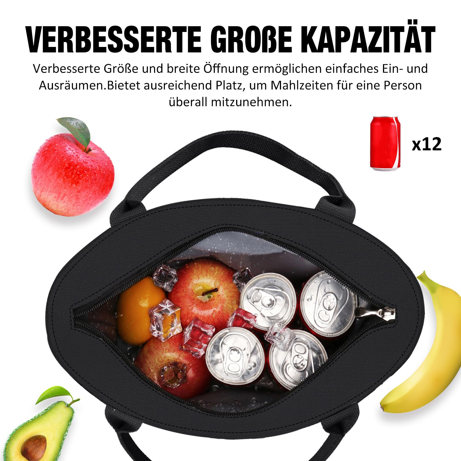 Portable Insulated Lunch Bag for Work & School - Lightweight, Foldable & Waterproof Cooler Tote with Zipper (Black) - Perfect for Picnics, Office Meals & Outdoor Activities