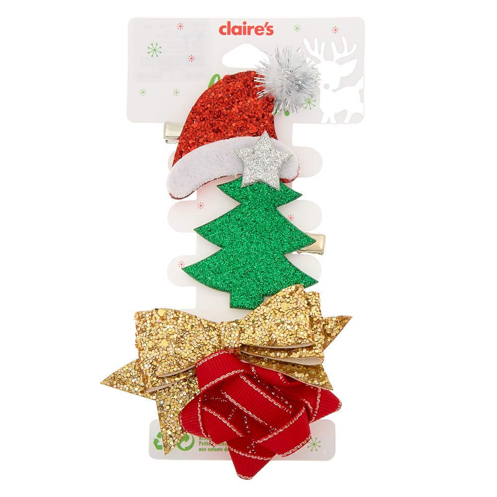 Claire's Girls Christmas Hair Clips 4 Pack - Festive Holiday Hair Accessories for Kids, Parties & School Events