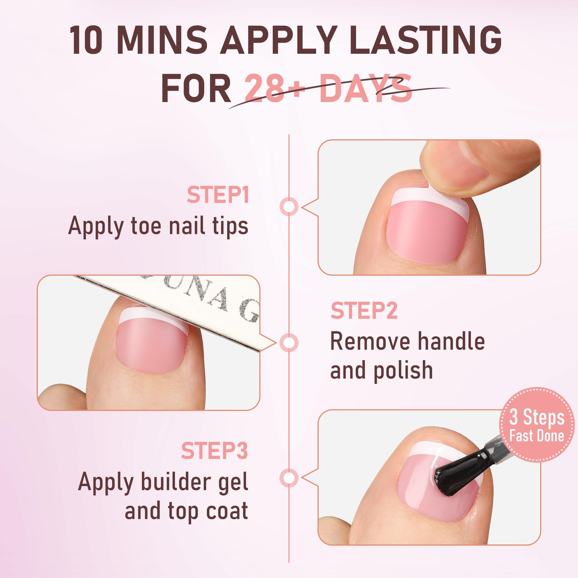 UNA GELLA Peach Pink French Tip Press On Toenails - 216pcs Soft Gel Nail Tips in 12 Sizes | DIY Salon & Home Manicure | Perfect for Pedicures, Parties & Summer Toes