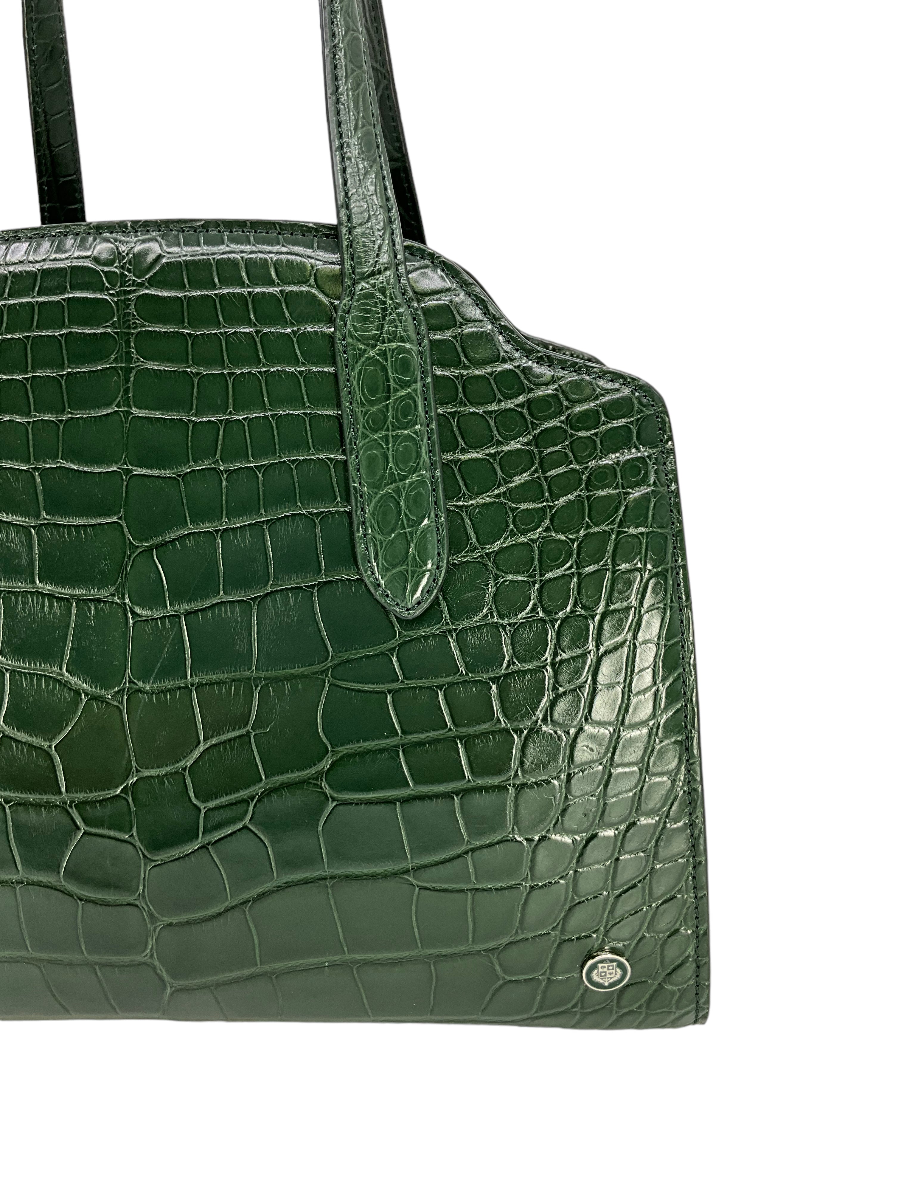 LORO PIANA Alligator Leather Large Sesia Satchel Bag with Adjustable Shoulder Strap - Luxury Handbag for Women, Perfect for Work, Travel & Evening Events