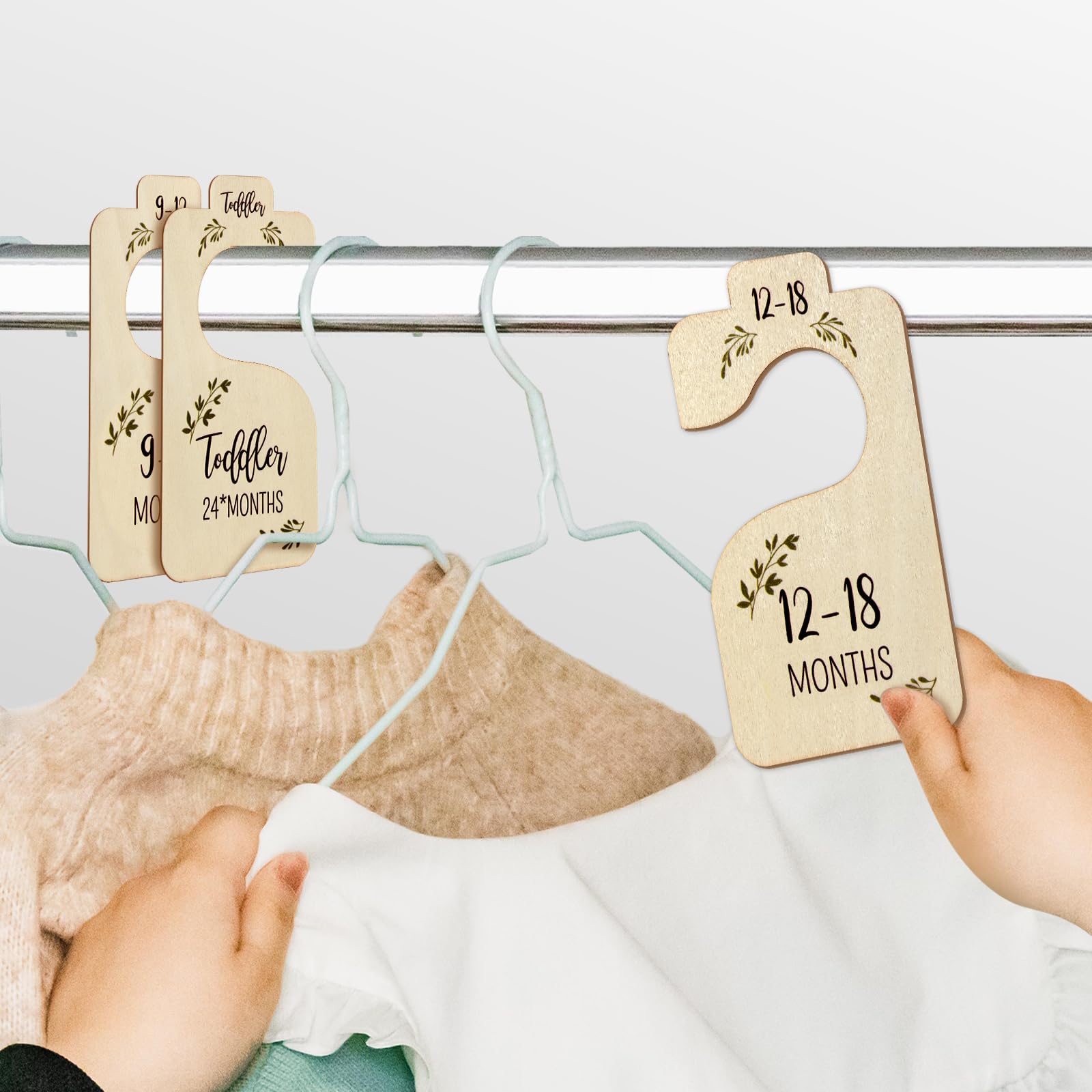 8-Piece Baby Closet Dividers Set - Wooden Nursery Clothes Organizer with Double-Sided Labels (Newborn to Toddler) - Perfect for Nursery Organization & Wardrobe Decoration - Ideal for Baby Shower Gifts & Kids Room Storage Solutions