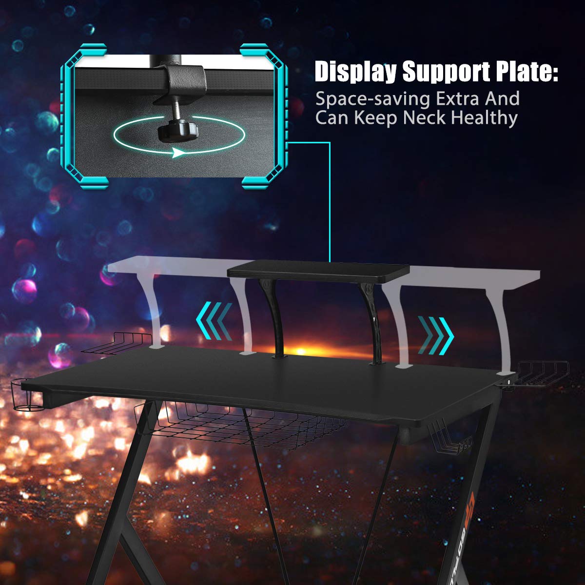 PowerStone 52 Inch Gaming Desk with Monitor Shelf, Storage Basket, Cup Holder & Headphone Hook - Ergonomic Racing Style Computer Desk for PC Gamers & Streamers - Perfect for Esports, Home Office & Gaming Setups