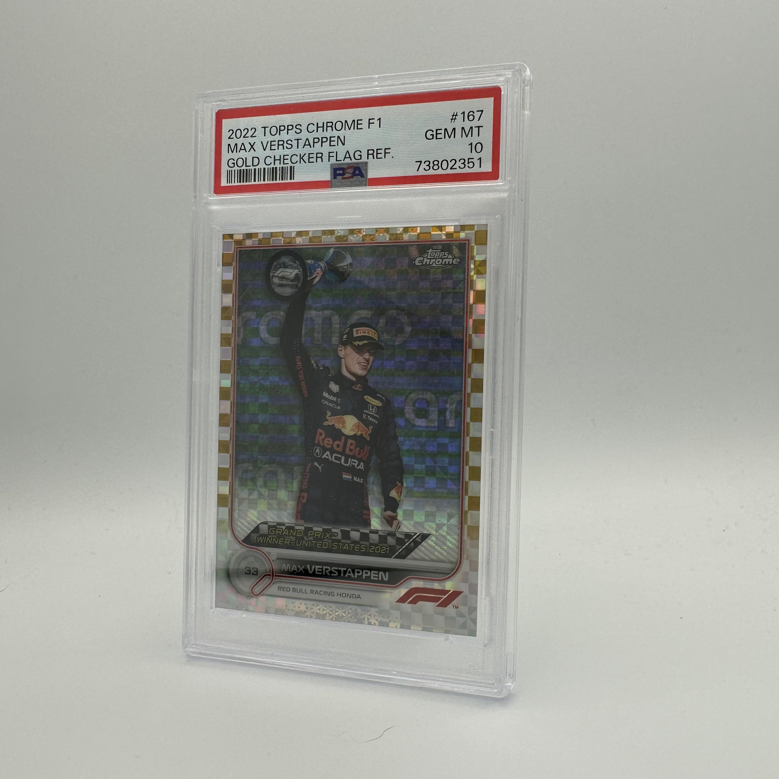 PSA 10 40/50 Max Verstappen #167 Gold Checker Flag Refractor - Rare F1 Racing Card for Collectors & Fans, Perfect for Display & Investment