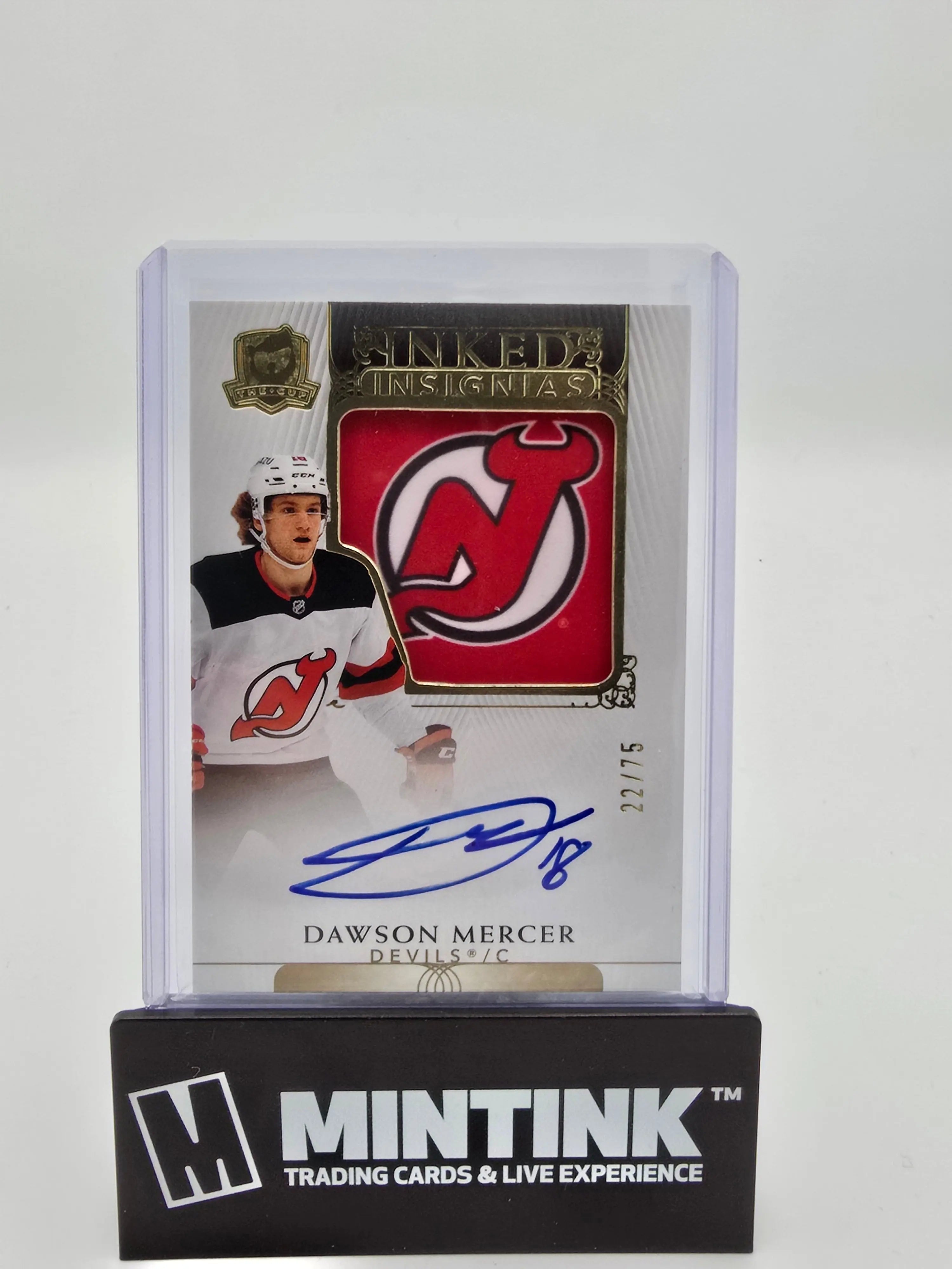 2021-22 Upper Deck The Cup Hockey Dawson Mercer Inked Insignias Gold Autograph Card 22/75 #II DM - Perfect for Hockey Card Collectors and Sports Memorabilia Enthusiasts