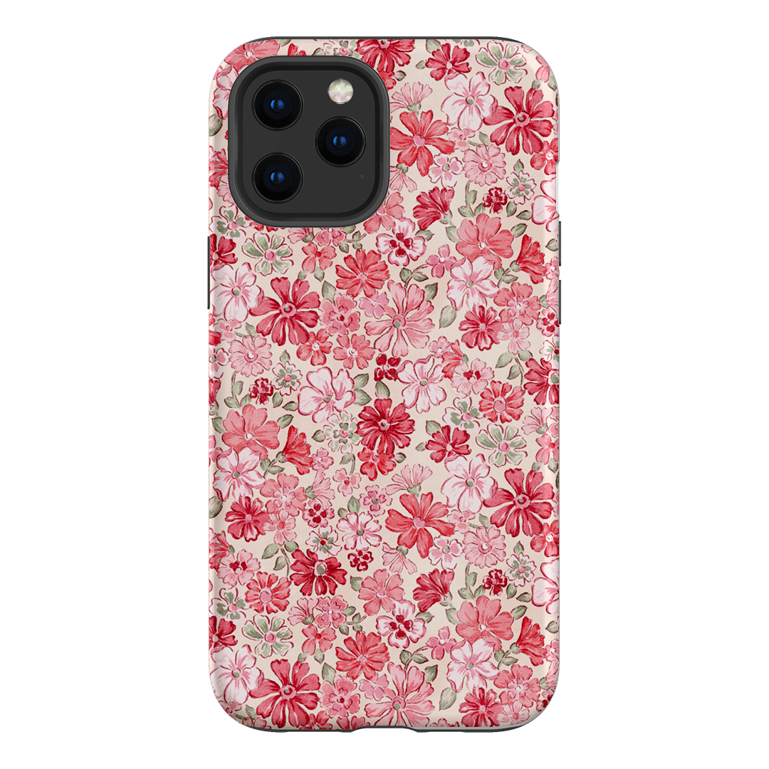Strawberry Kiss Pink Floral Phone Case for iPhone 14/13/12/11 Pro Max - Cute Aesthetic Flower Design Protective Cover - Perfect for Women Girls Daily Use & Gift Giving