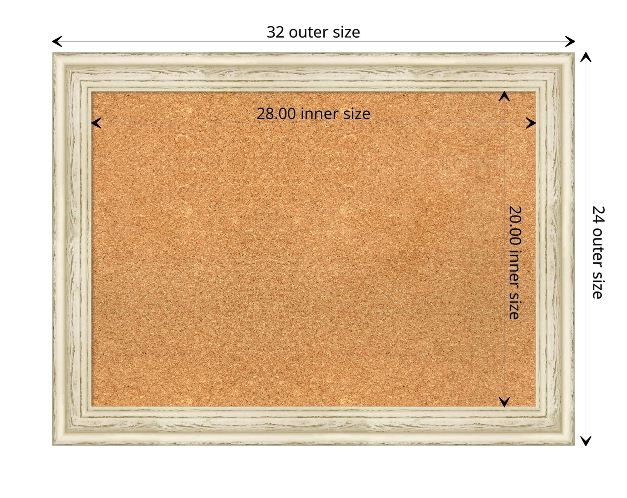 Amanti Art 24x32 Inch Natural Cork Bulletin Board with White Wood Frame - Rustic Farmhouse Office Decor for Vision Boards, Home Organization & Displaying Photos, Notes, Memos - Perfect for Home Office, Dorm Room or Classroom