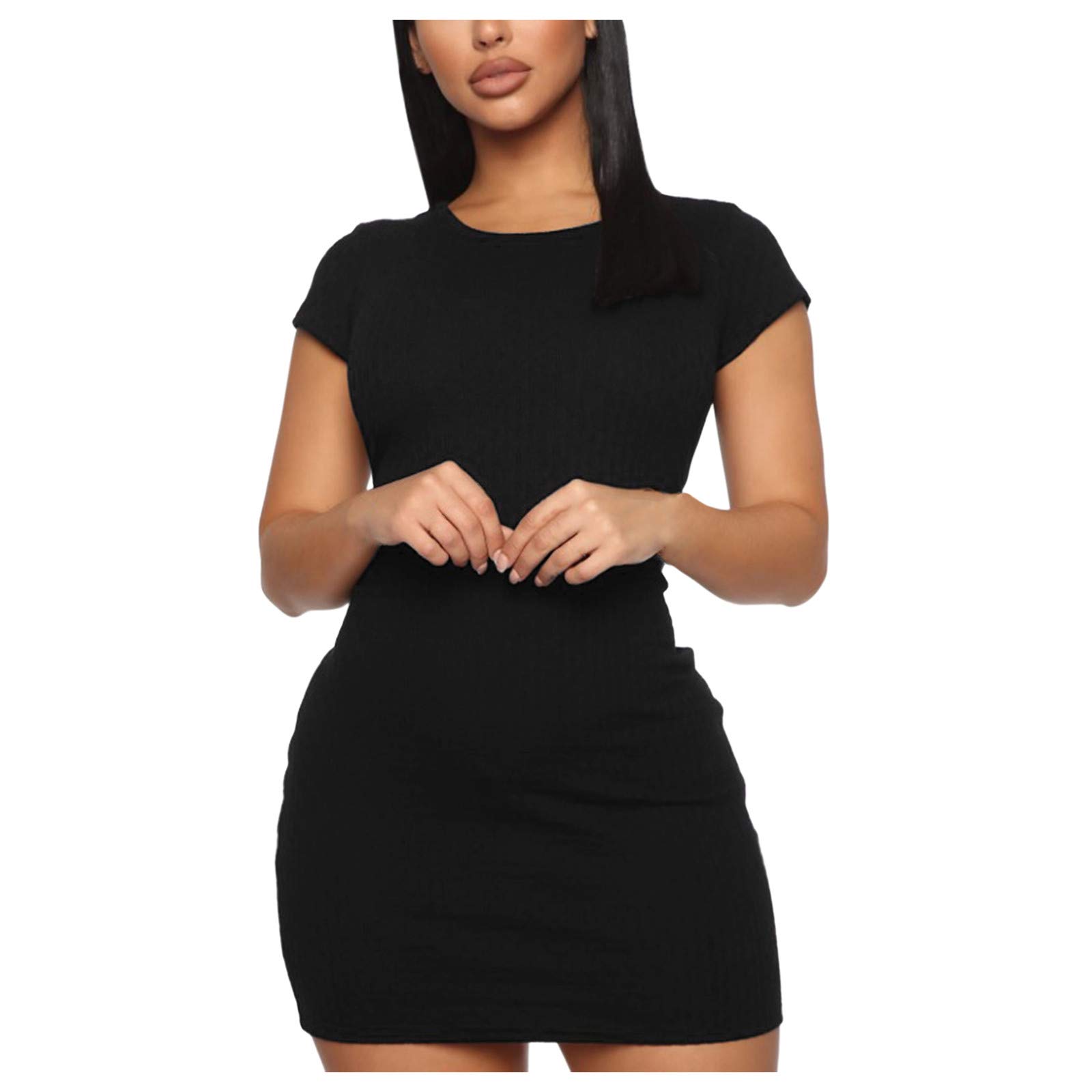 Sexy Round Neck Bodycon Mini Dress for Women - Tight Fitted Club Party & Wedding Guest Dress - Perfect for Night Out, Date Night, and Special Occasions