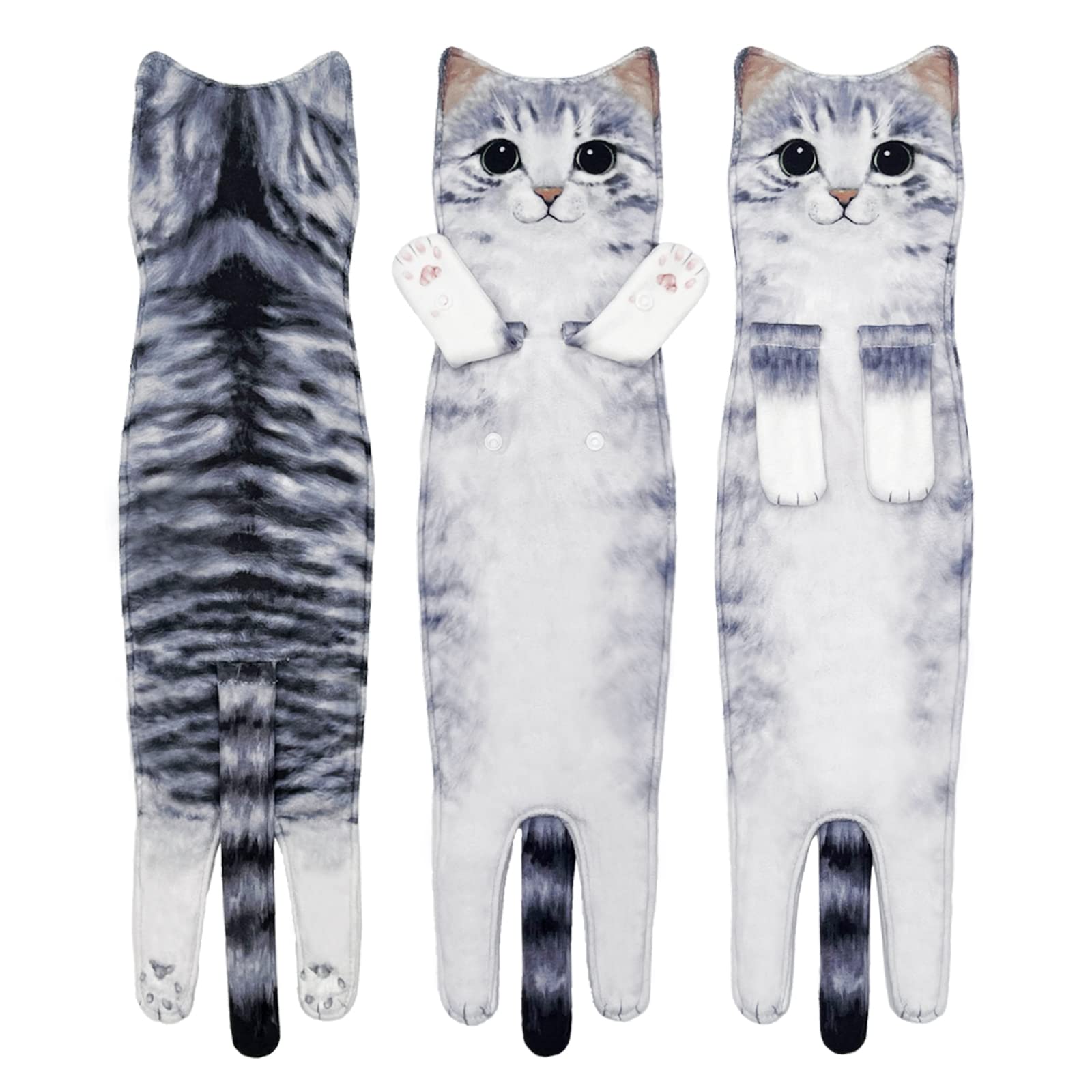 Cute Cat Quick-Dry Hand Towels for Bathroom & Kitchen - Absorbent Hanging Face Towels, Funny Gifts for Cat Lovers (Grey) - Perfect for Bathrooms, Kitchens, and as Decorative Gifts