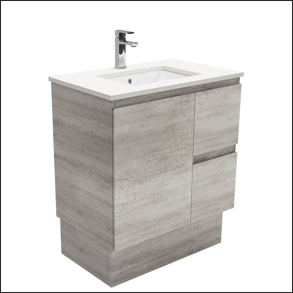 Fienza Crystal Pure SC75XKR 750mm Undermount Stone Top Vanity Unit with Right Drawers & Kickboard - Modern Bathroom Sink Cabinet for Industrial Style Edge Design