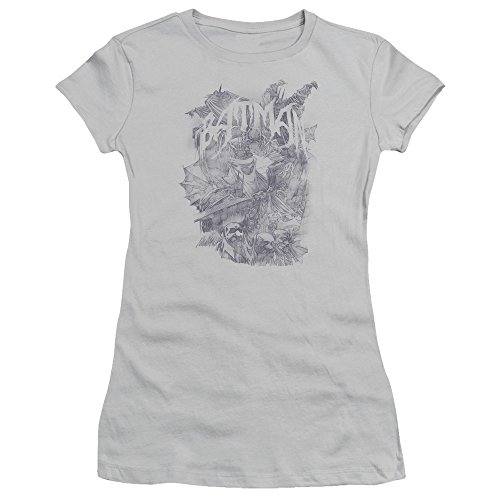 Trevco Batman Pencil Bat Collage Juniors' Sheer Fitted T-Shirt - Stylish Graphic Tee for Superhero Fans | Perfect for Cosplay, Comic Con & Casual Wear