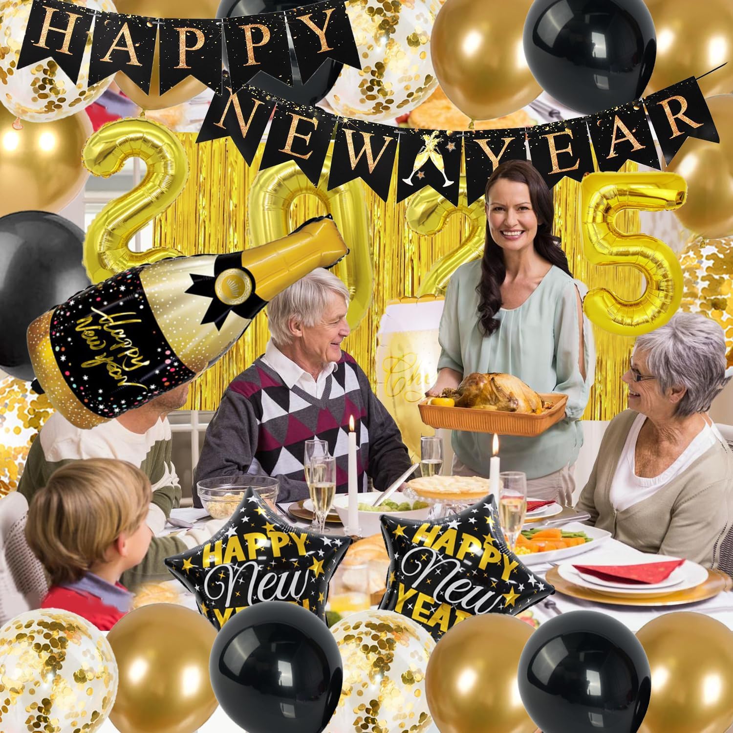 2025 New Year Balloons Kit - Happy New Year Party Decorations with Foil Balloon Banner, Tassel & Latex Balloons - Perfect for NYE Party Backdrop, Home Decor & Holiday Gift (Balloon Tinsel Set)