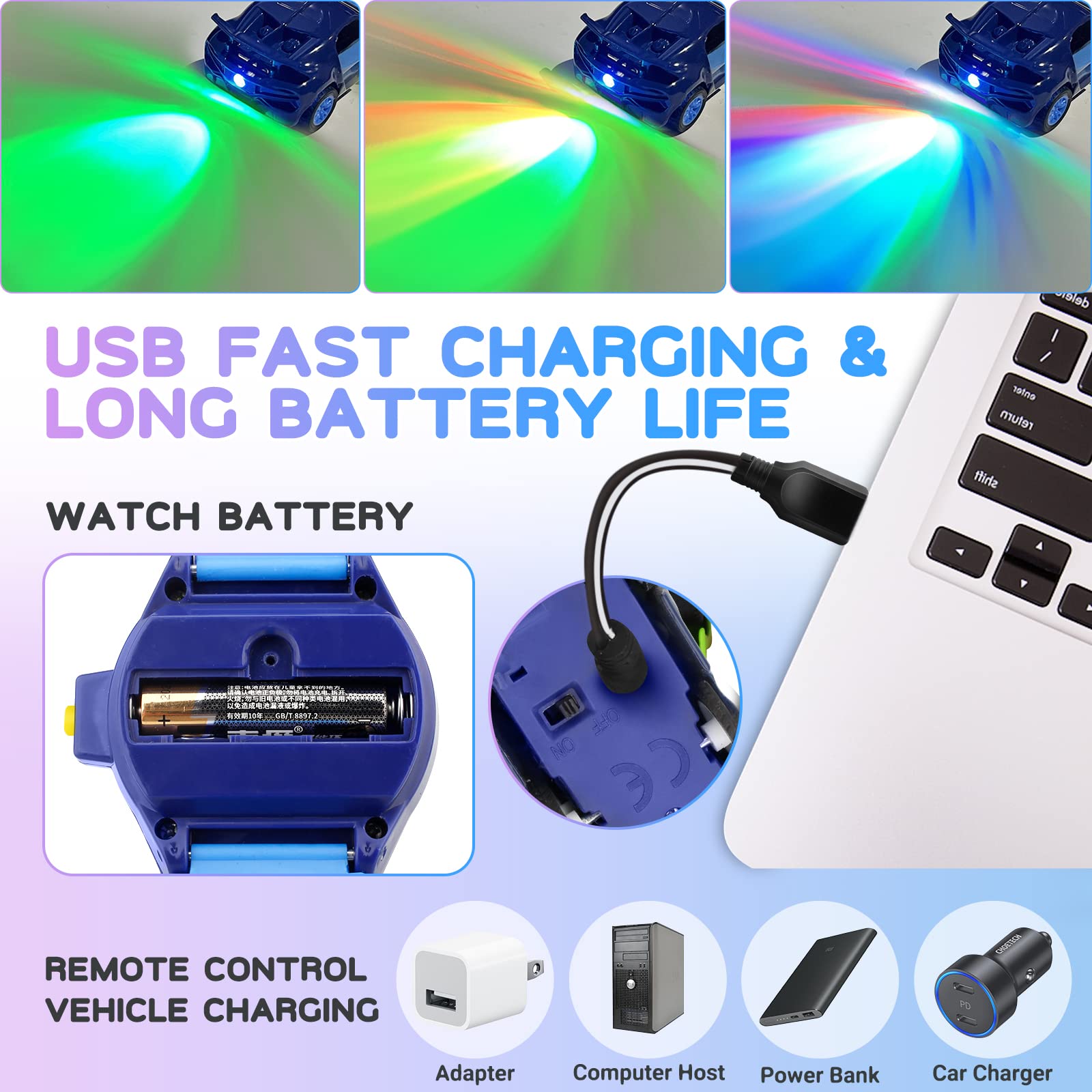 Logoplay 2023 Mini Remote Control Car Watch Toy - 2.4Ghz Cartoon RC Racing Car with USB Charging, Hand Controlled TikTok Watch Car, Fun Birthday Gift for Kids & Adults (Blue) - Perfect for Indoor Racing, Party Favors & Office Stress Relief